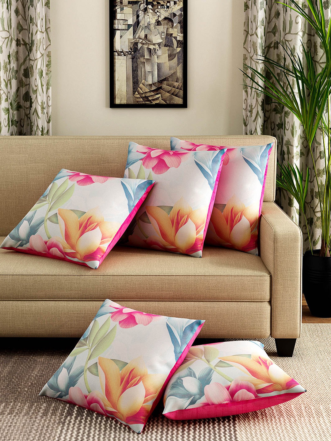 Alina decor Multicoloured Set of 5 Floral Print 16" X 16" Square Cushion Covers, Multi
Alina decor Multicoloured Set of 5 Floral Print 16" X 16" Square Cushion Covers, Multi