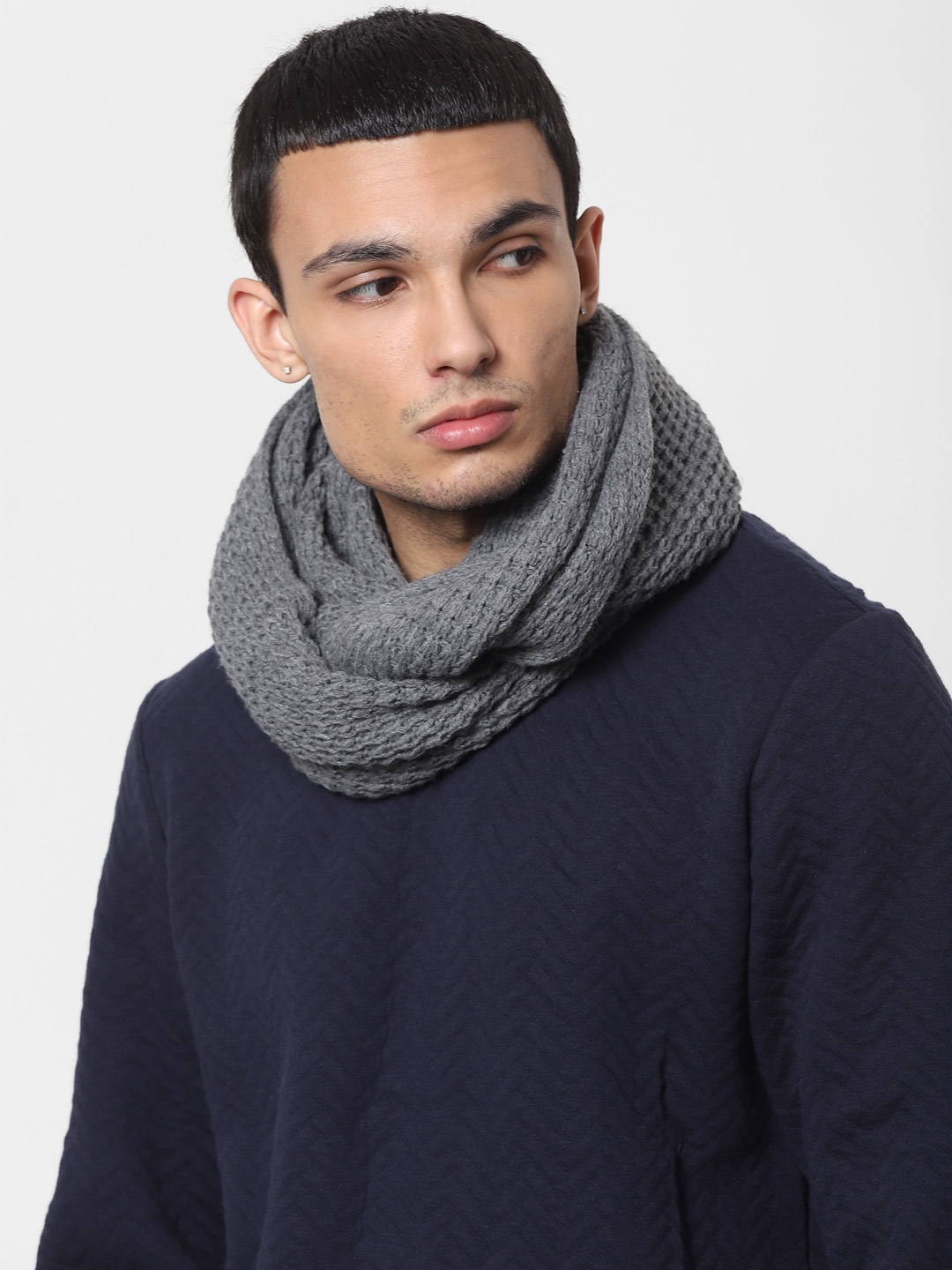 Jack & Jones Men Grey Self Design Scarf