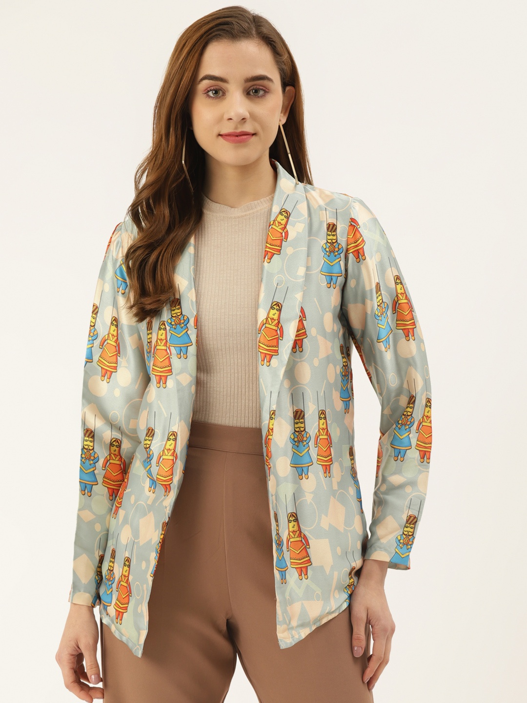 KHUMAAR Shuchi Bhutani Women Multicoloured Kathputli Longline Open Front Jacket, Multi
KHUMAAR Shuchi Bhutani Women Multicoloured Kathputli Longline Open Front Jacket, Multi