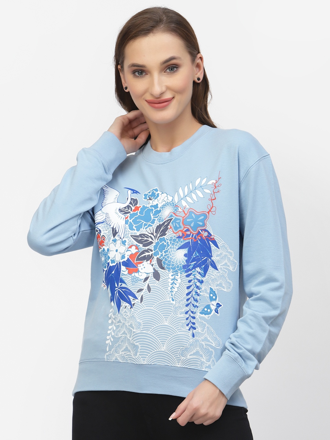 FLAWLESS Women Blue Printed Sweatshirt