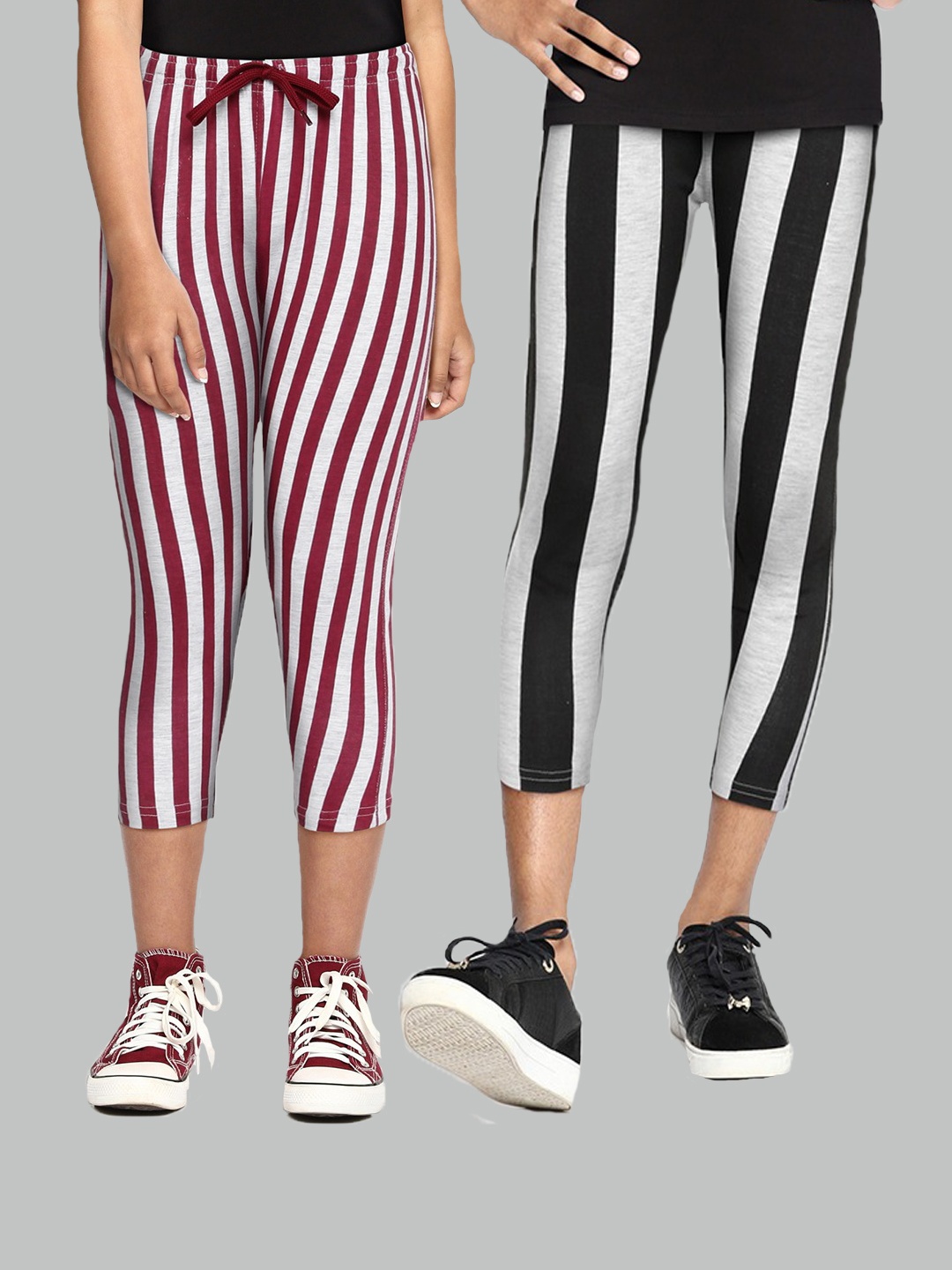 SEYBIL Girls Pack of 2 Striped Capris, White