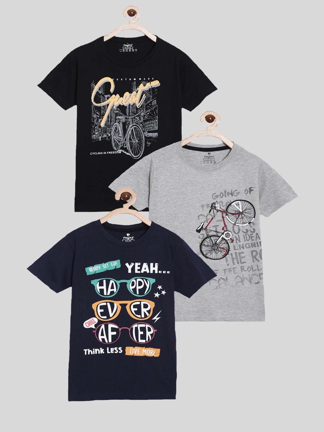 Peejas Boys Black Typography 3 Printed Applique T-shirt