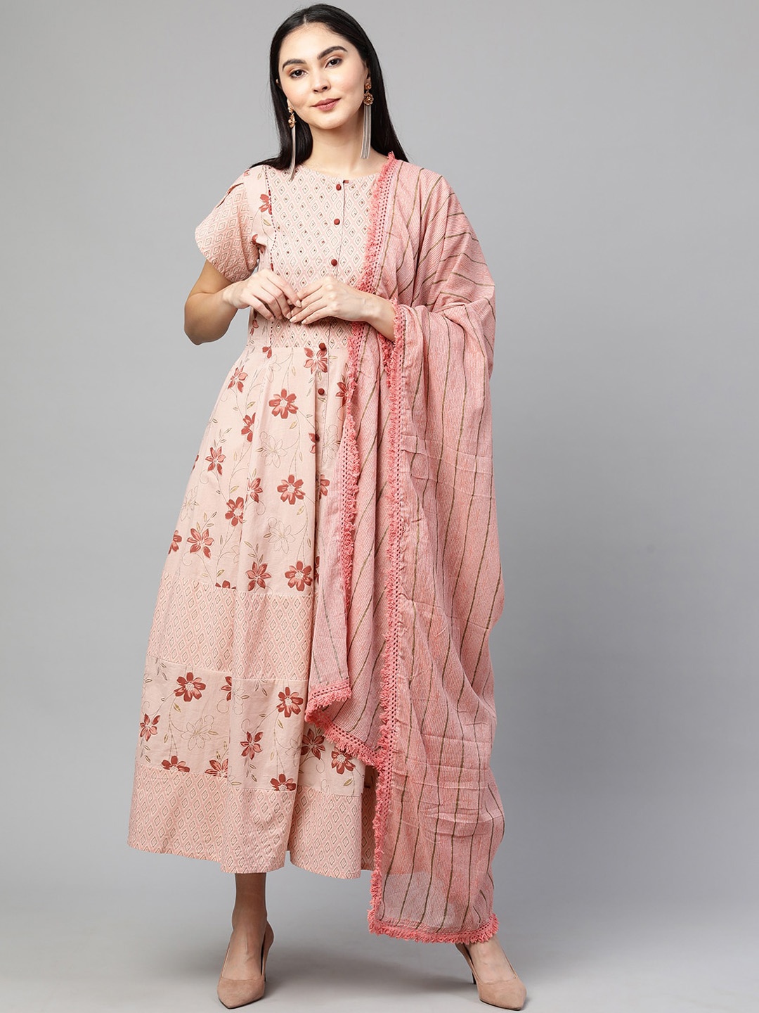 FASHOR Women Pink Floral Sequinned Pure Cotton Anarkali Kurta with Trousers & Dupatta
FASHOR Women Pink Floral Sequinned Pure Cotton Anarkali Kurta with Trousers & Dupatta