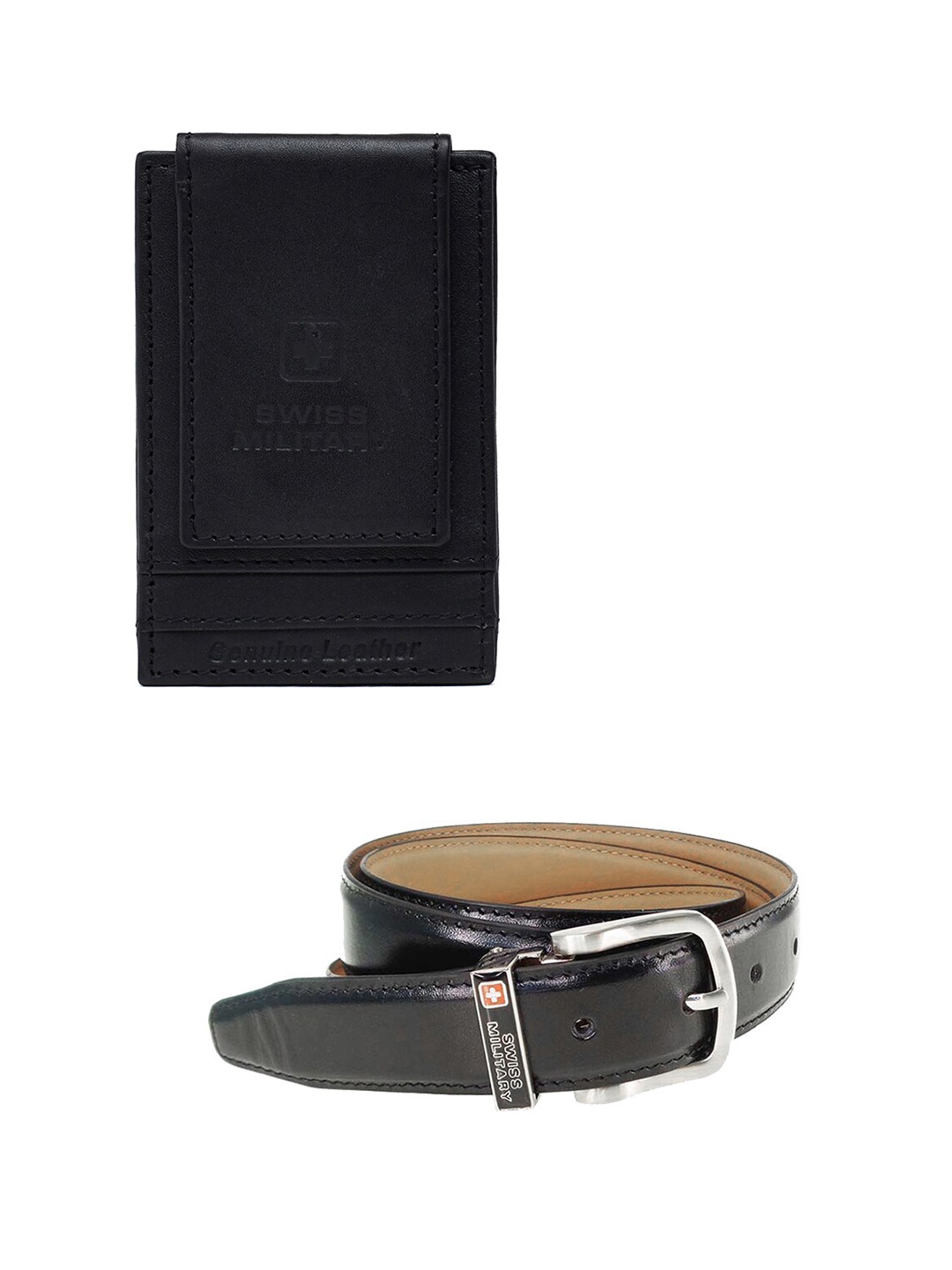 SWISS MILITARY Men Black Leather Accessory Set