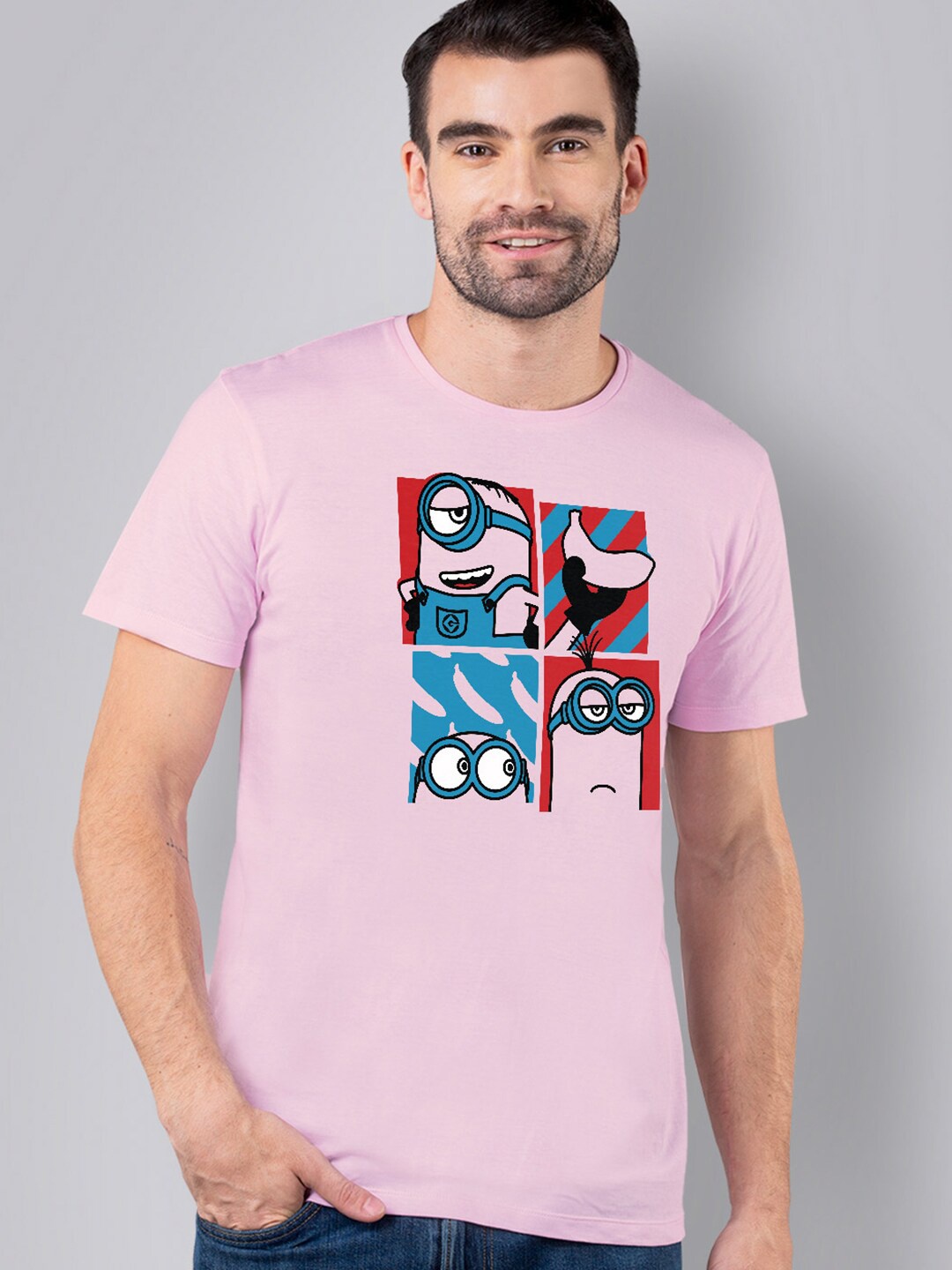 Free Authority Men Pink Minions Printed T-shirt