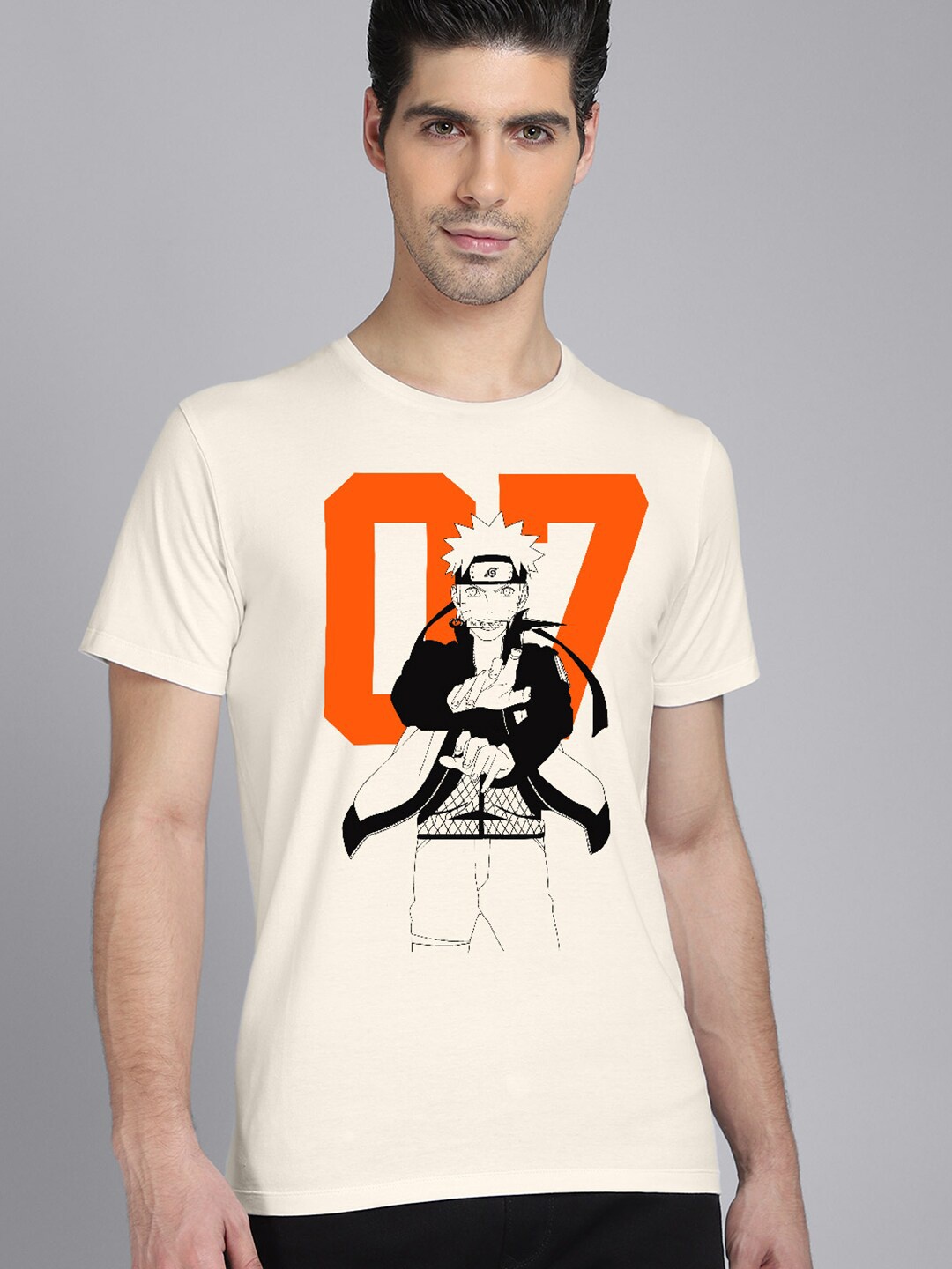 Free Authority Men White Naruto Printed Pure Cotton T-shirt