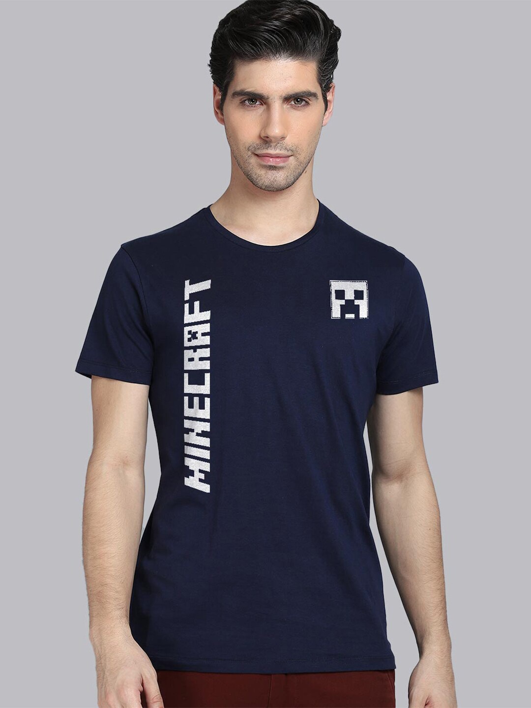 Free Authority Minecraft Men Blue Typography Printed Pure Cotton T-shirt