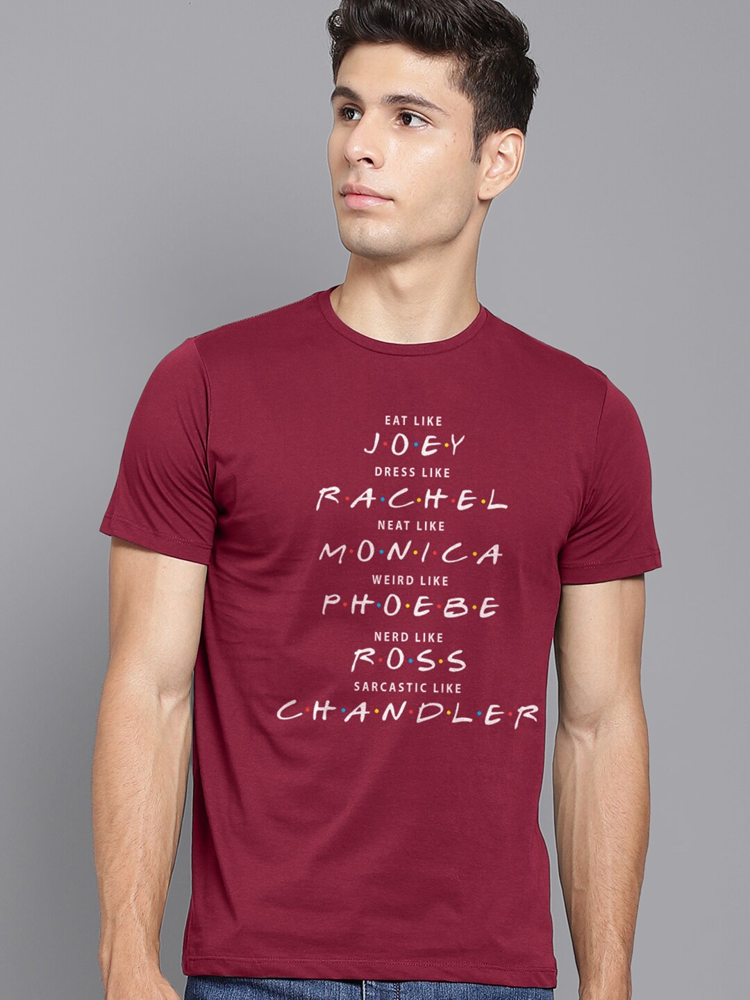Free Authority Friends Men Red Typography Printed T-shirt