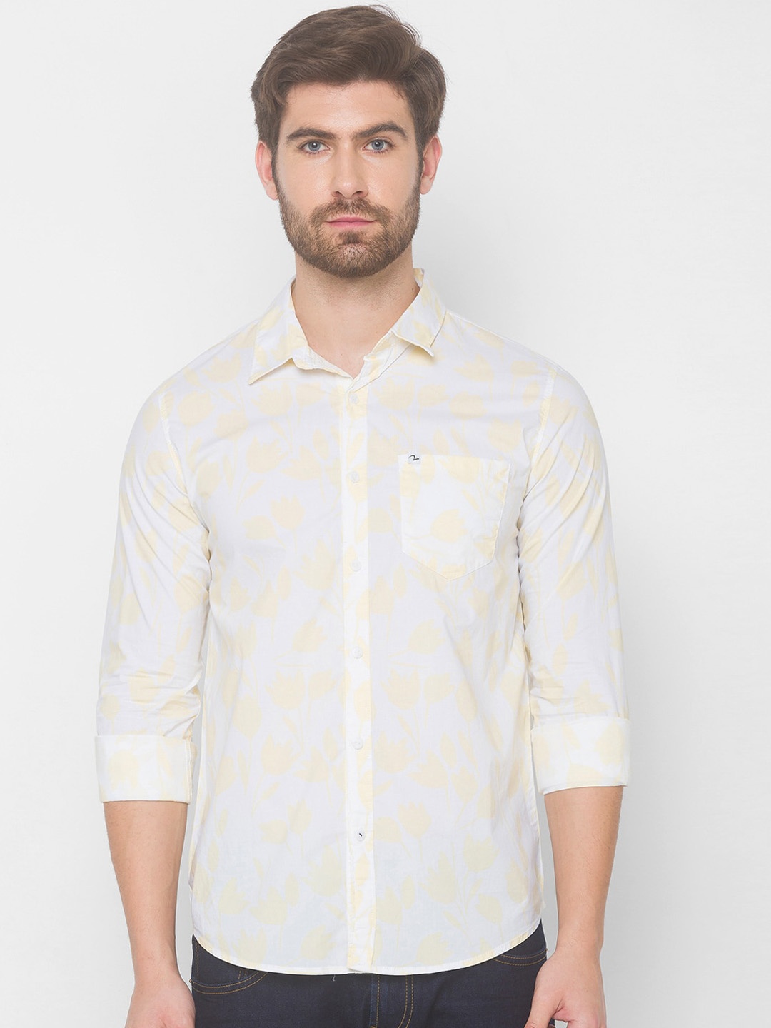 SPYKAR Men Yellow Floral Printed Casual Shirt