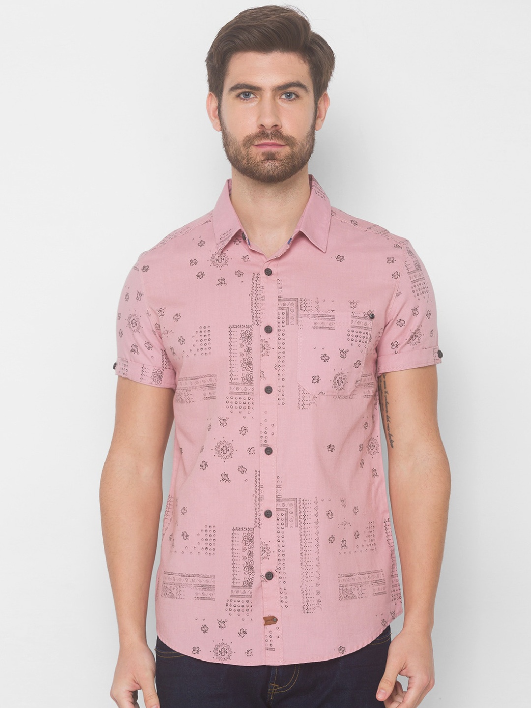 SPYKAR Men Pink Slim Fit Printed Casual Shirt
