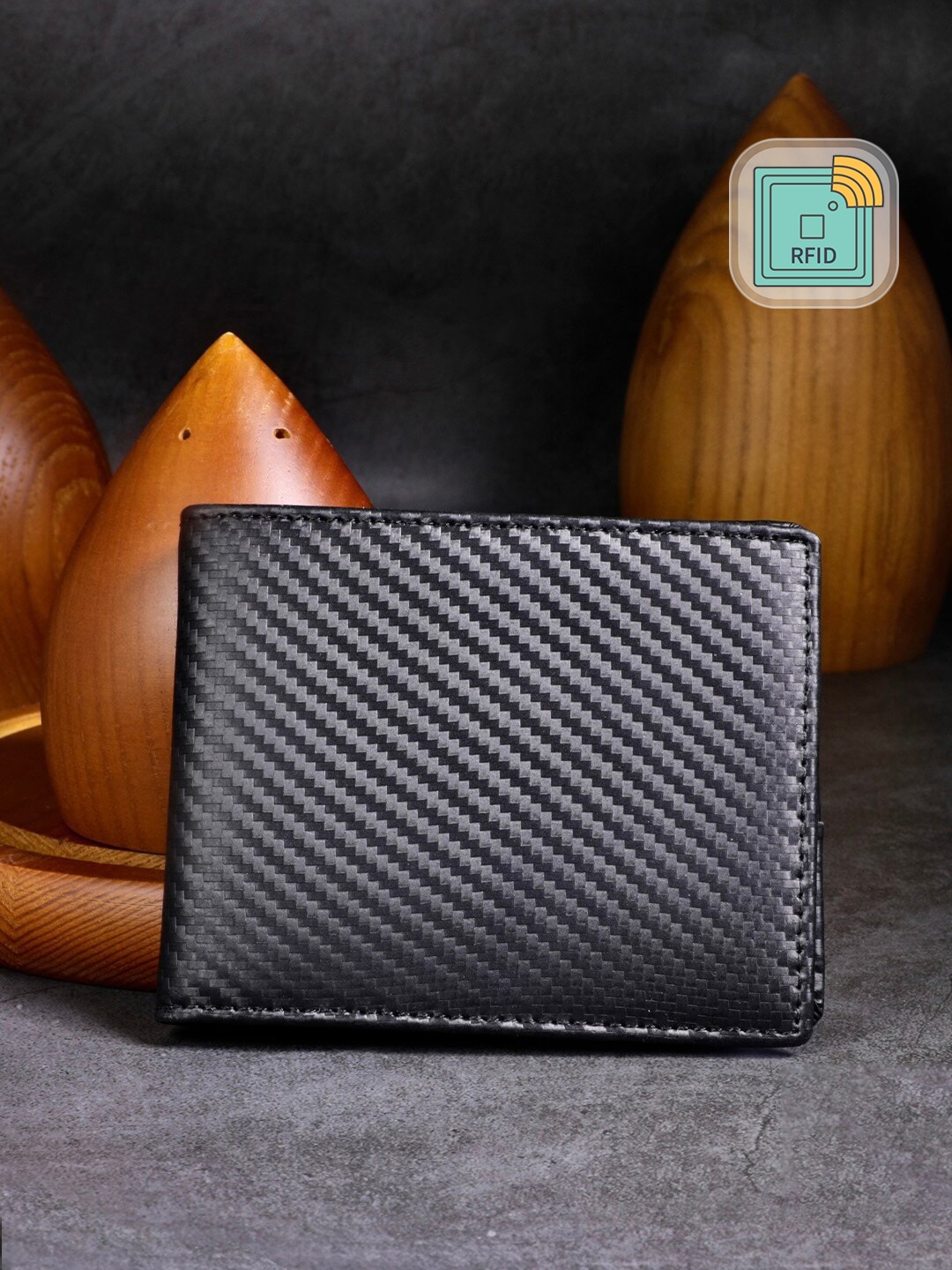 BANGE Men Black & Brown Textured Leather Two Fold Wallet