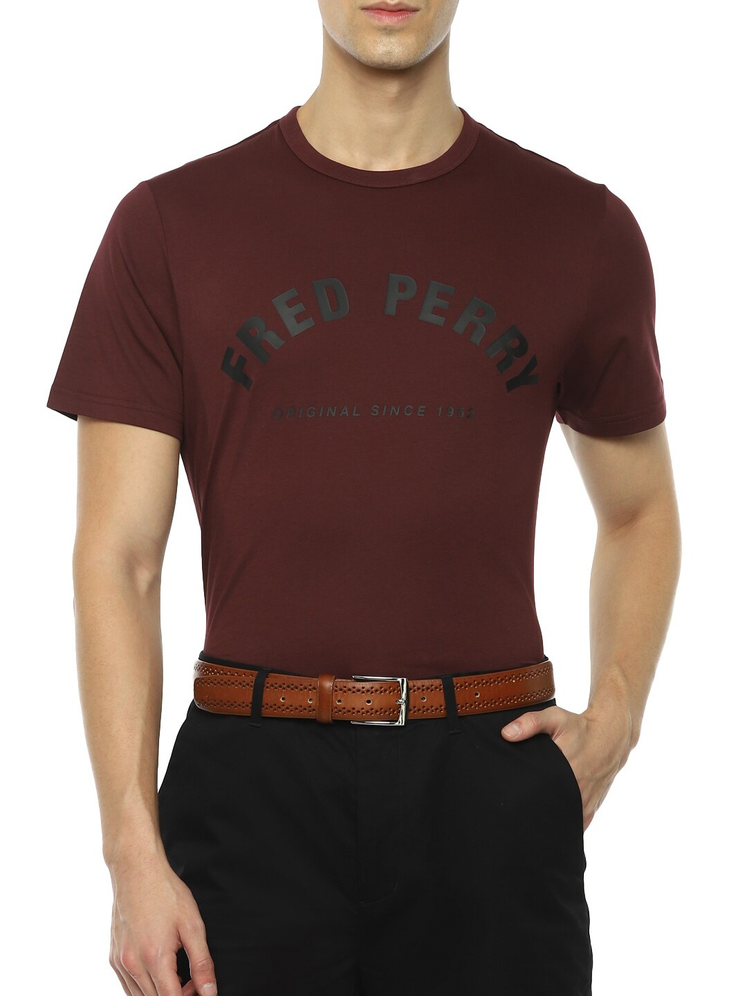Fred Perry Men Maroon Typography Printed Applique T-shirt