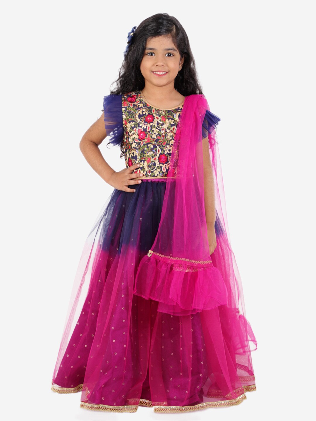 KID1 Girls Navy Blue & Pink Embroidered Ready to Wear Lehenga & Blouse With Dupatta
KID1 Girls Navy Blue & Pink Embroidered Ready to Wear Lehenga & Blouse With Dupatta