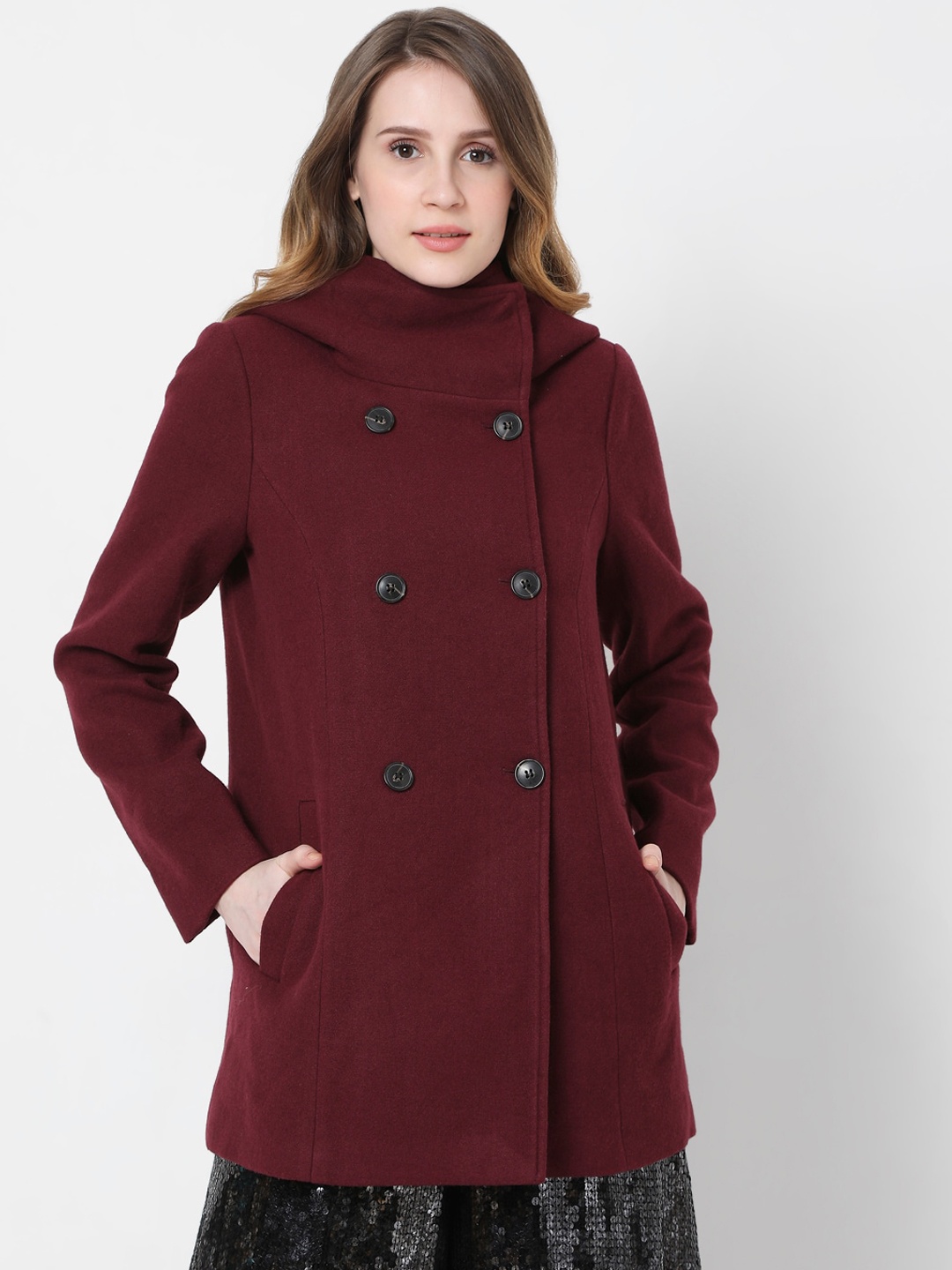 Vero Moda Women Maroon Floral Longline Tailored Jacket