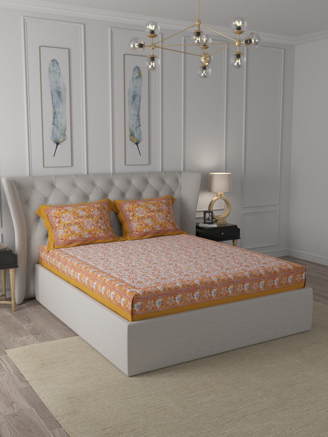 INDISTORI Blue & Cream-Coloured Printed Pure Cotton 300 TC King Bedsheet & 2 Pillow Covers
INDISTORI Blue & Cream-Coloured Printed Pure Cotton 300 TC King Bedsheet & 2 Pillow Covers