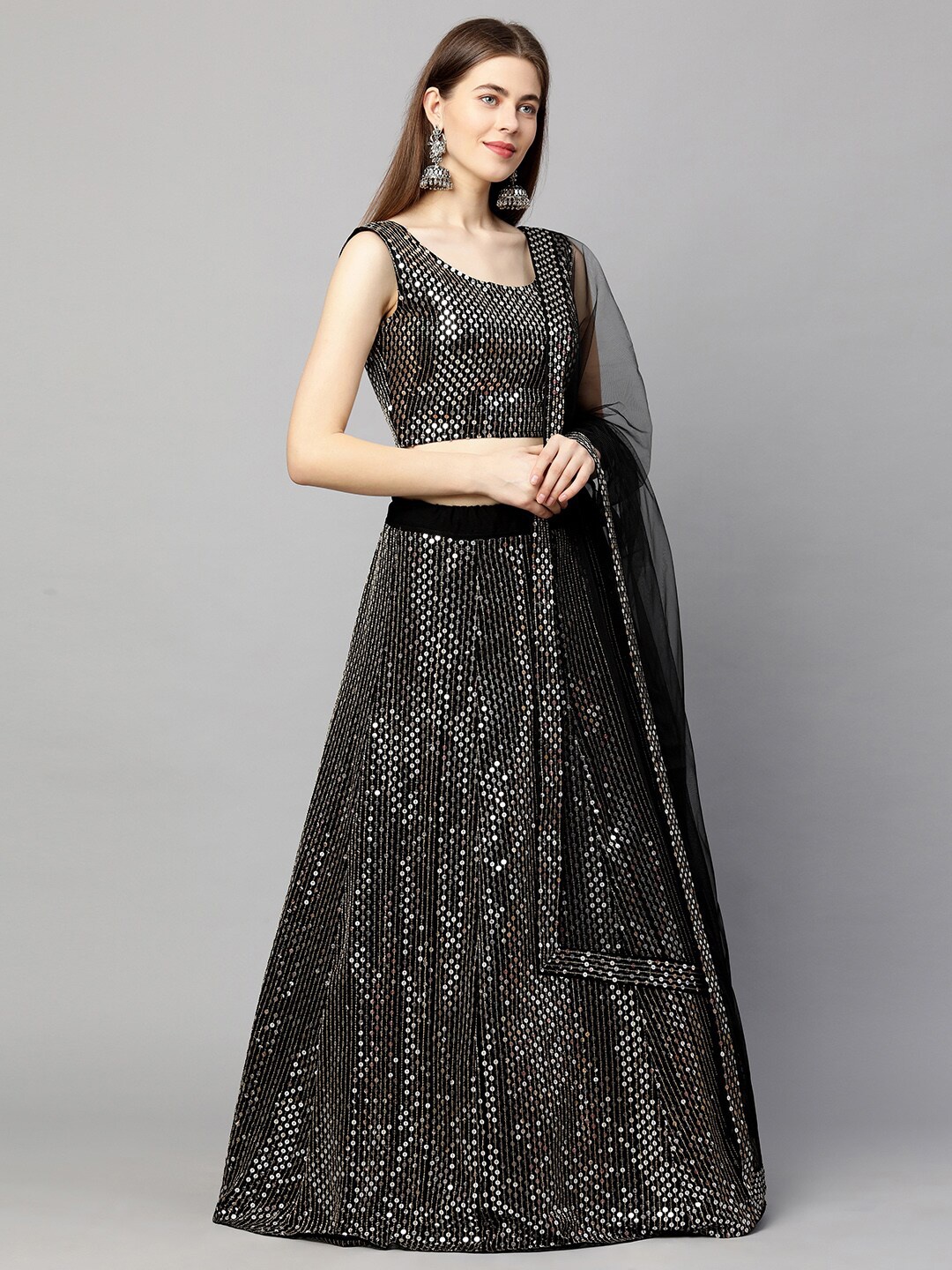 RedRound Black Embroidered Sequinned Semi-Stitched Lehenga & Unstitched Blouse With Dupatta
RedRound Black Embroidered Sequinned Semi-Stitched Lehenga & Unstitched Blouse With Dupatta