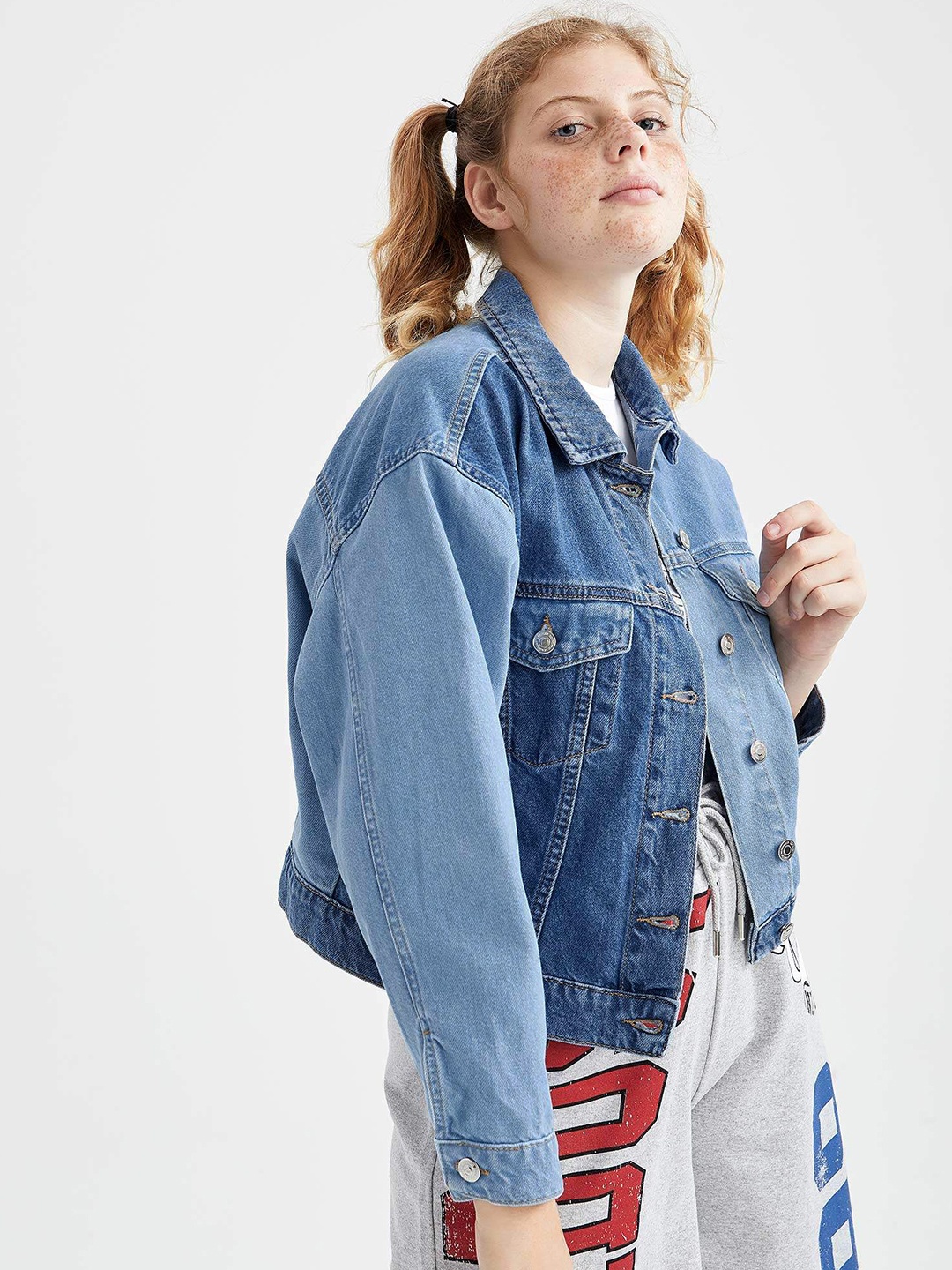 DeFacto Women Blue Solid Denim Jacket
