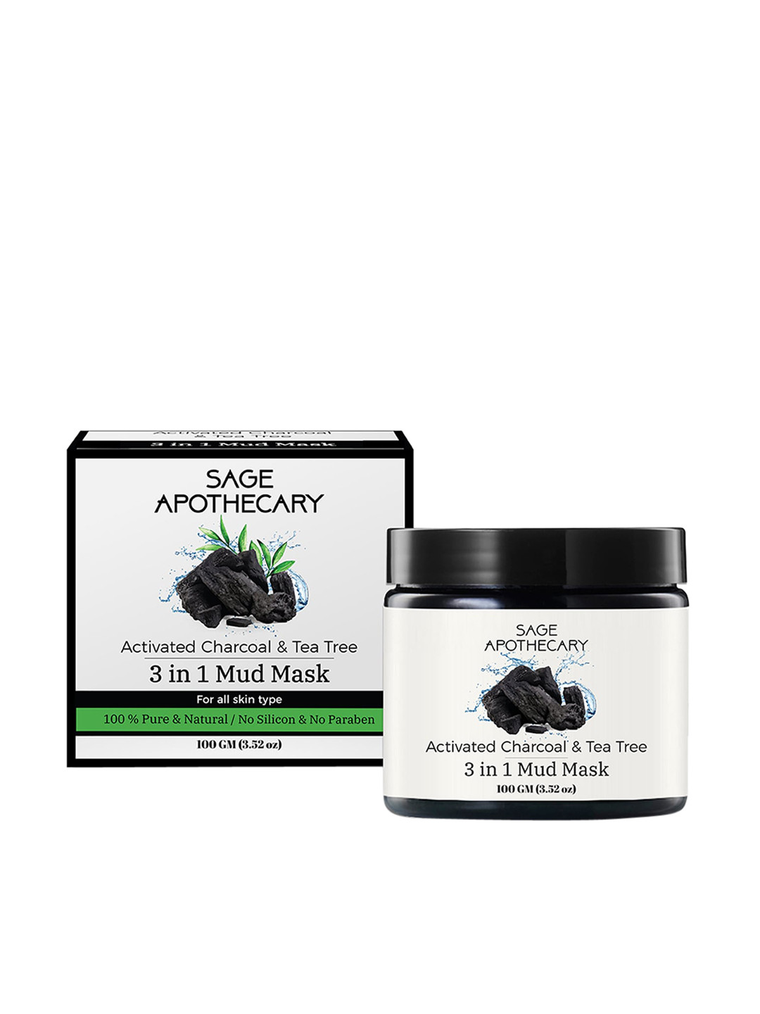 SAGE APOTHECARY Black Activated Charcoal & Tea Tree 3 in 1 Mud Mask, 100g 
SAGE APOTHECARY Black Activated Charcoal & Tea Tree 3 in 1 Mud Mask, 100g
