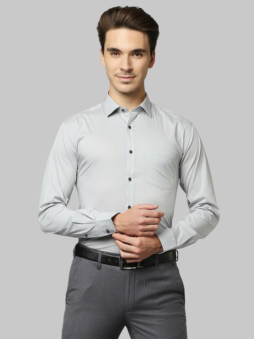 Park Avenue Men Grey Slim Fit Striped Formal Shirt