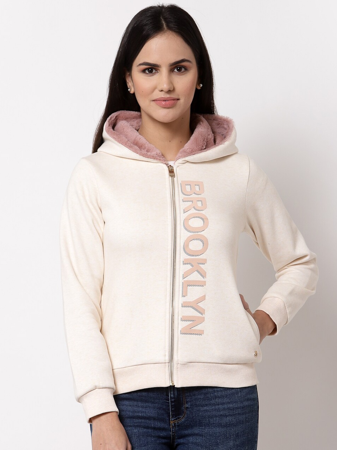 Juelle Women Yellow Printed Hooded Sweatshirt
