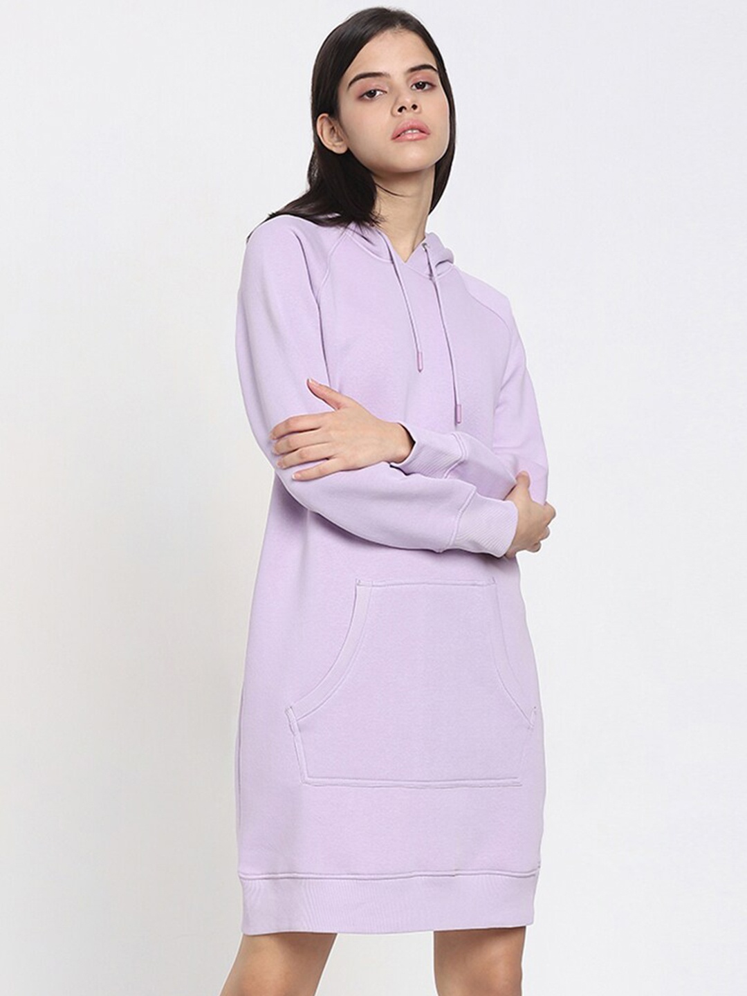 Bewakoof Women Purple Hooded Sweatshirt Dress