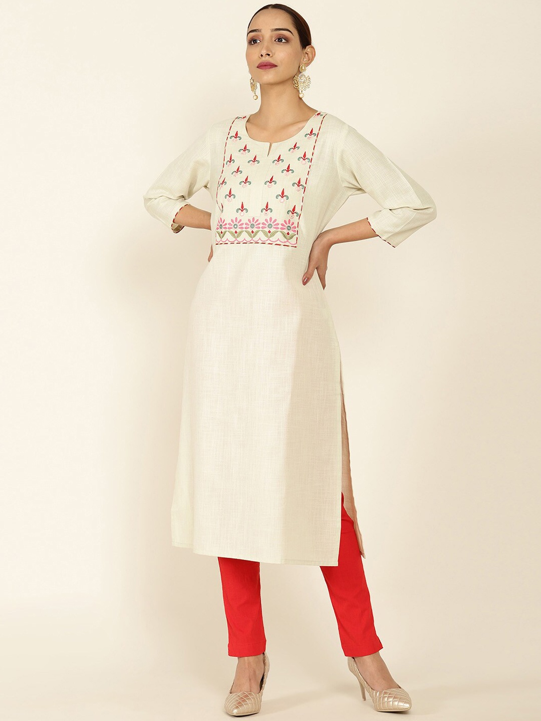 Soch Women Beige Quirky Embroidered Kurta