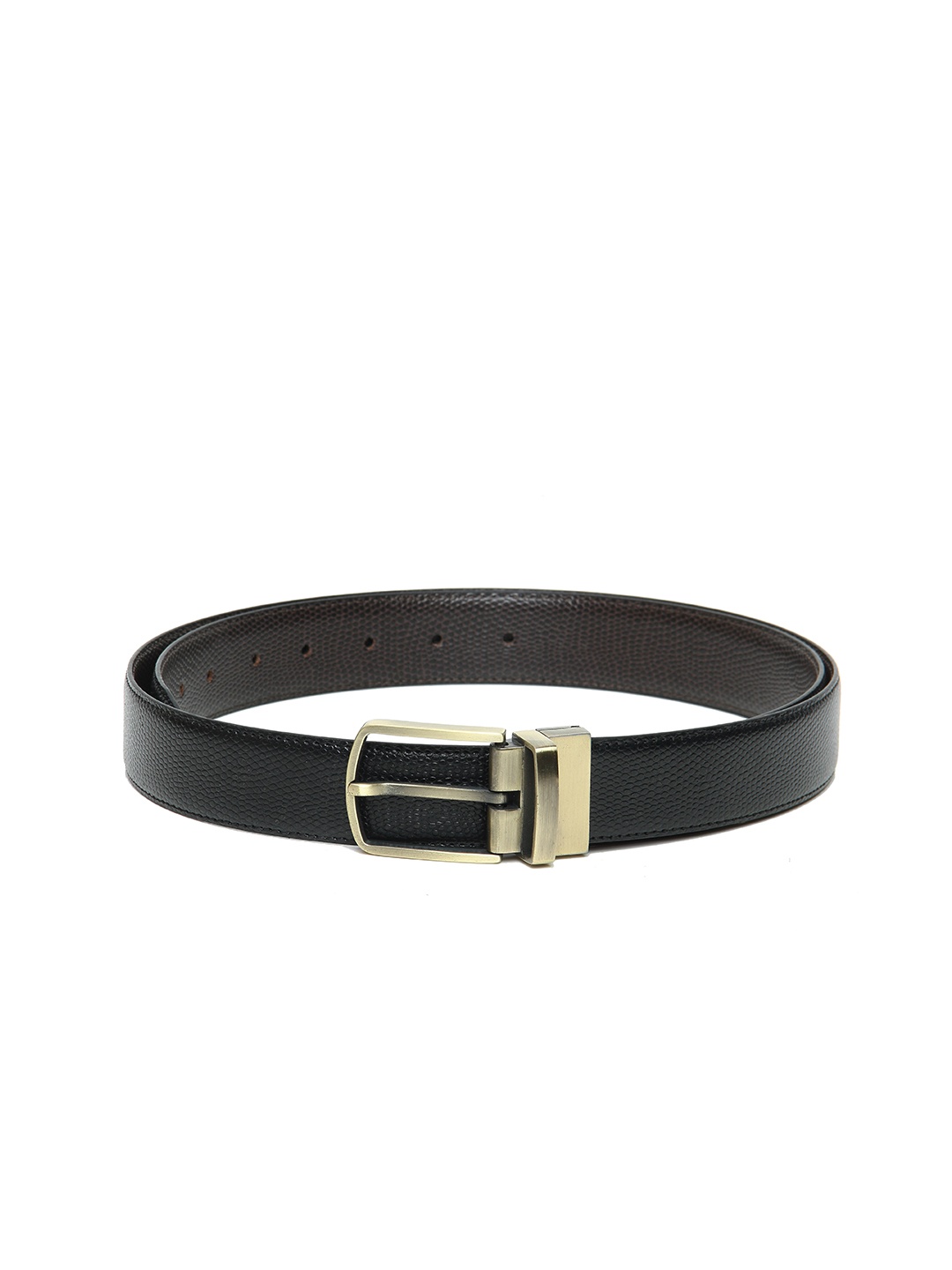 Calvadoss Men Black & Brown Textured Reversible Belt