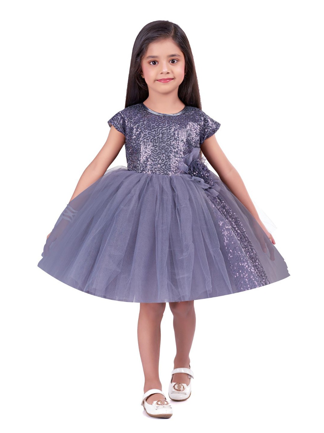 Pink Chick Girls Grey Net Dress