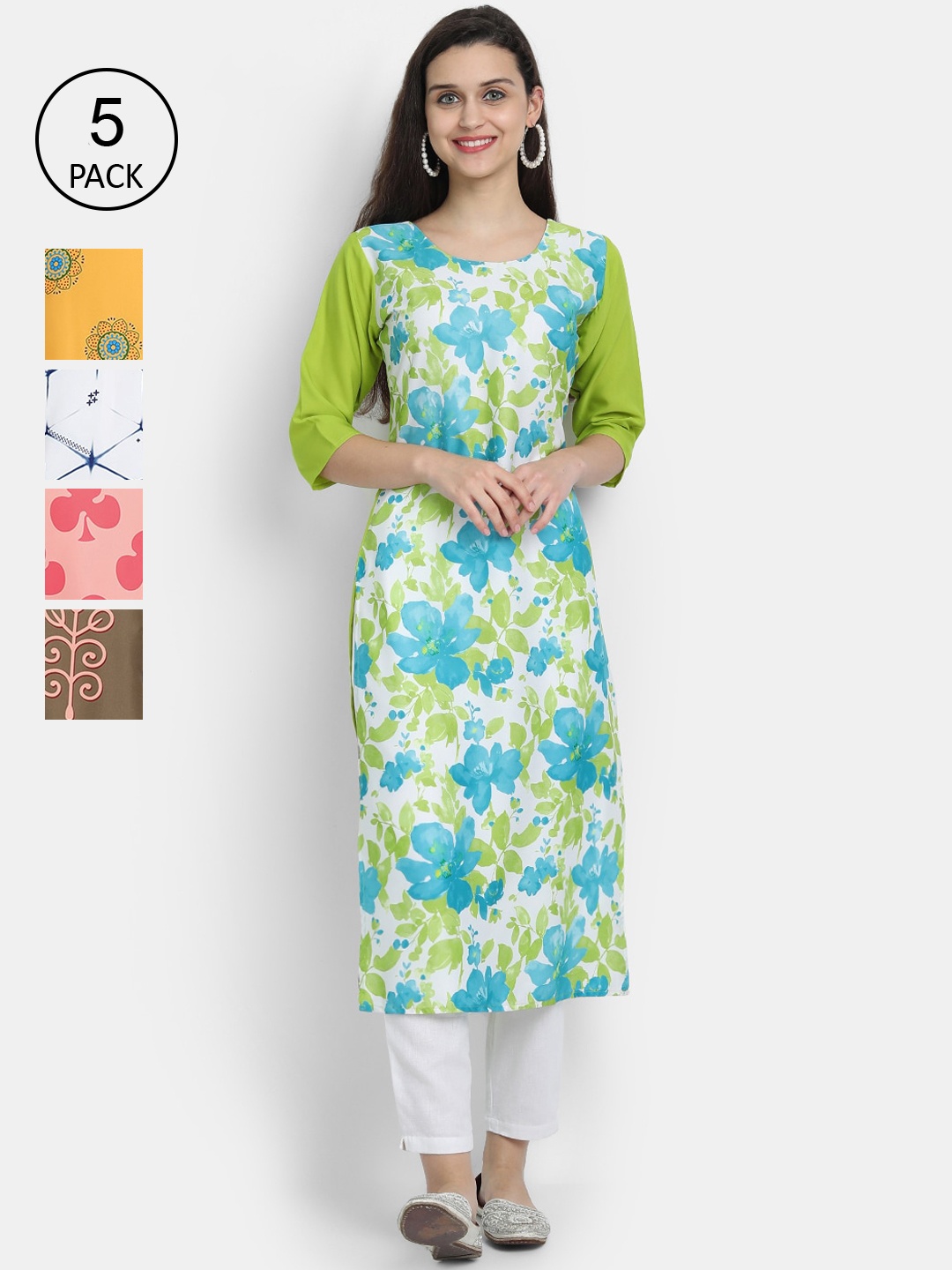 7Threads Women Multicoloured Bandhani Embroidered Keyhole Neck Mirror Work Crepe Kurta, Multi
7Threads Women Multicoloured Bandhani Embroidered Keyhole Neck Mirror Work Crepe Kurta, Multi