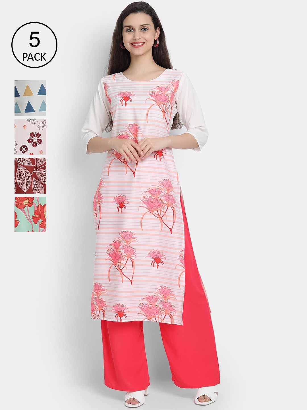 7Threads Women Multicoloured Printed Flared Sleeves Mirror Work Crepe Kurta, Multi