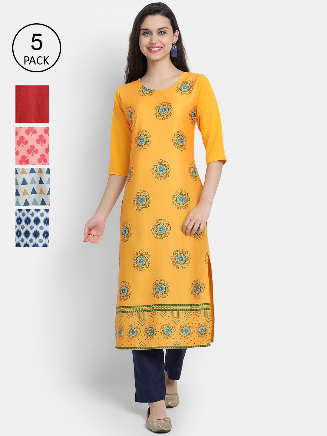 7Threads Women Multicoloured Bandhani Embroidered Keyhole Neck Mirror Work Crepe Kurta, Multi
7Threads Women Multicoloured Bandhani Embroidered Keyhole Neck Mirror Work Crepe Kurta, Multi