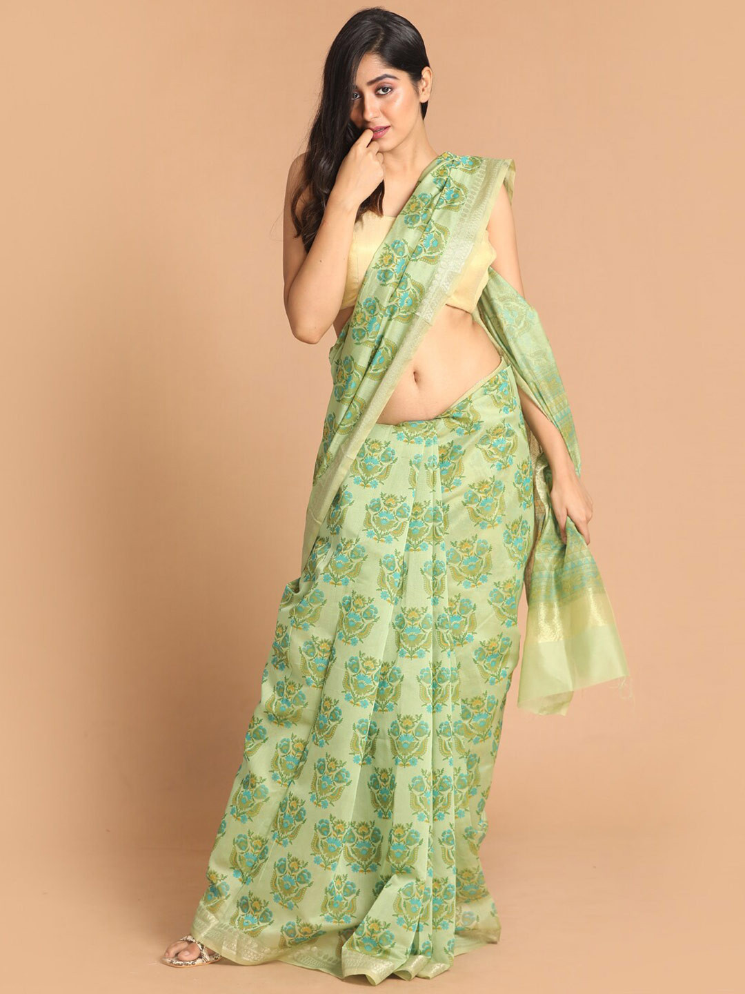 Indethnic Green & Blue Floral Saree
Indethnic Green & Blue Floral Saree