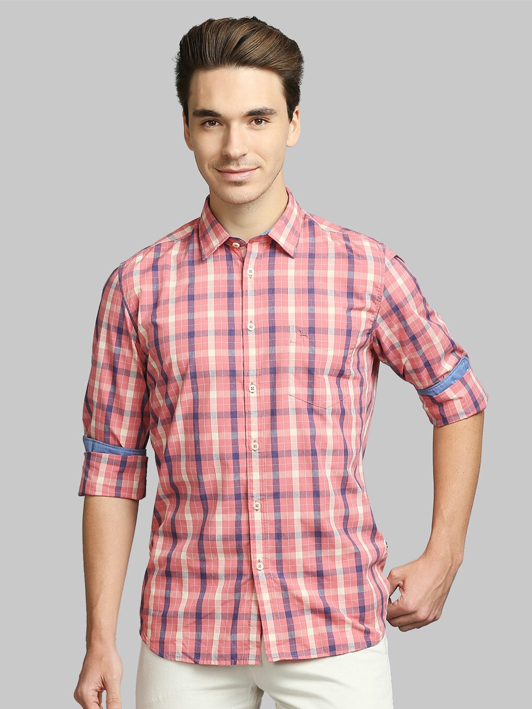 Parx Men Red Slim Fit Tartan Checked Casual Shirt