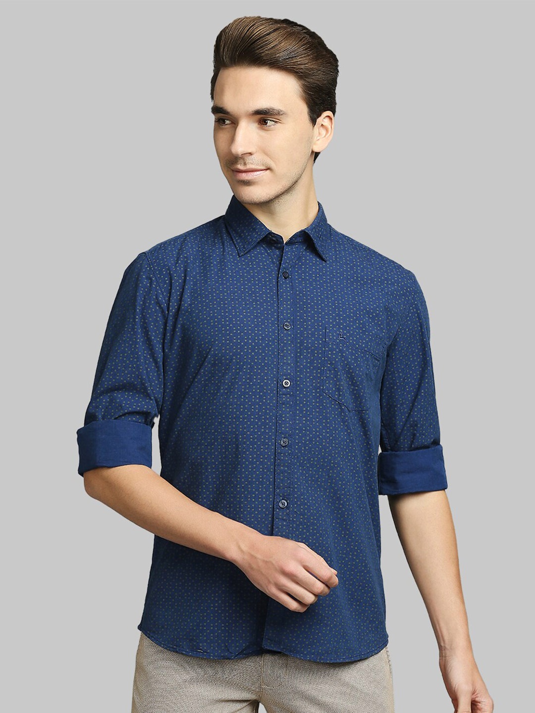 Parx Men Blue Slim Fit Printed Casual Shirt