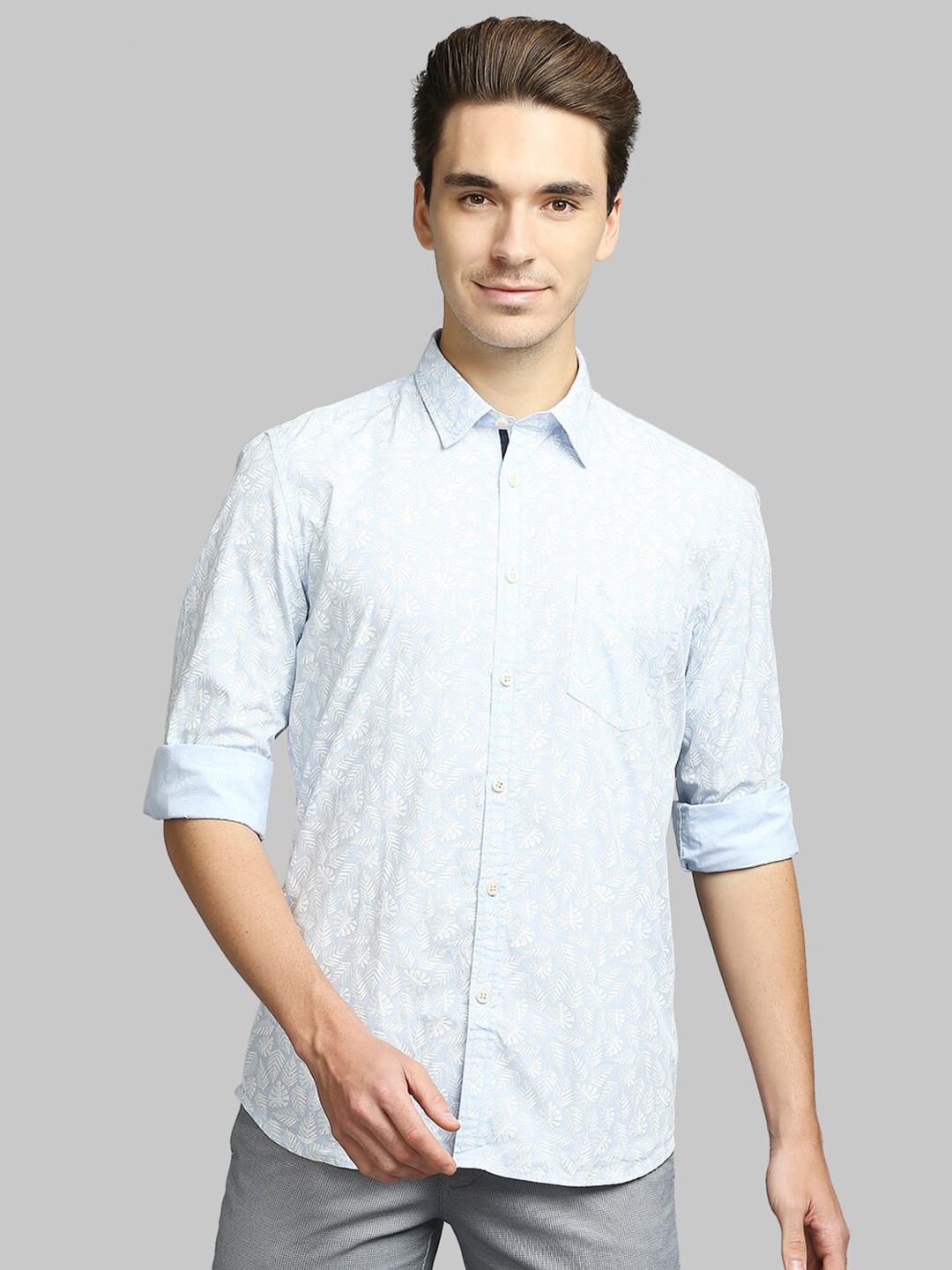 Parx Men Blue Slim Fit Floral Printed Casual Shirt