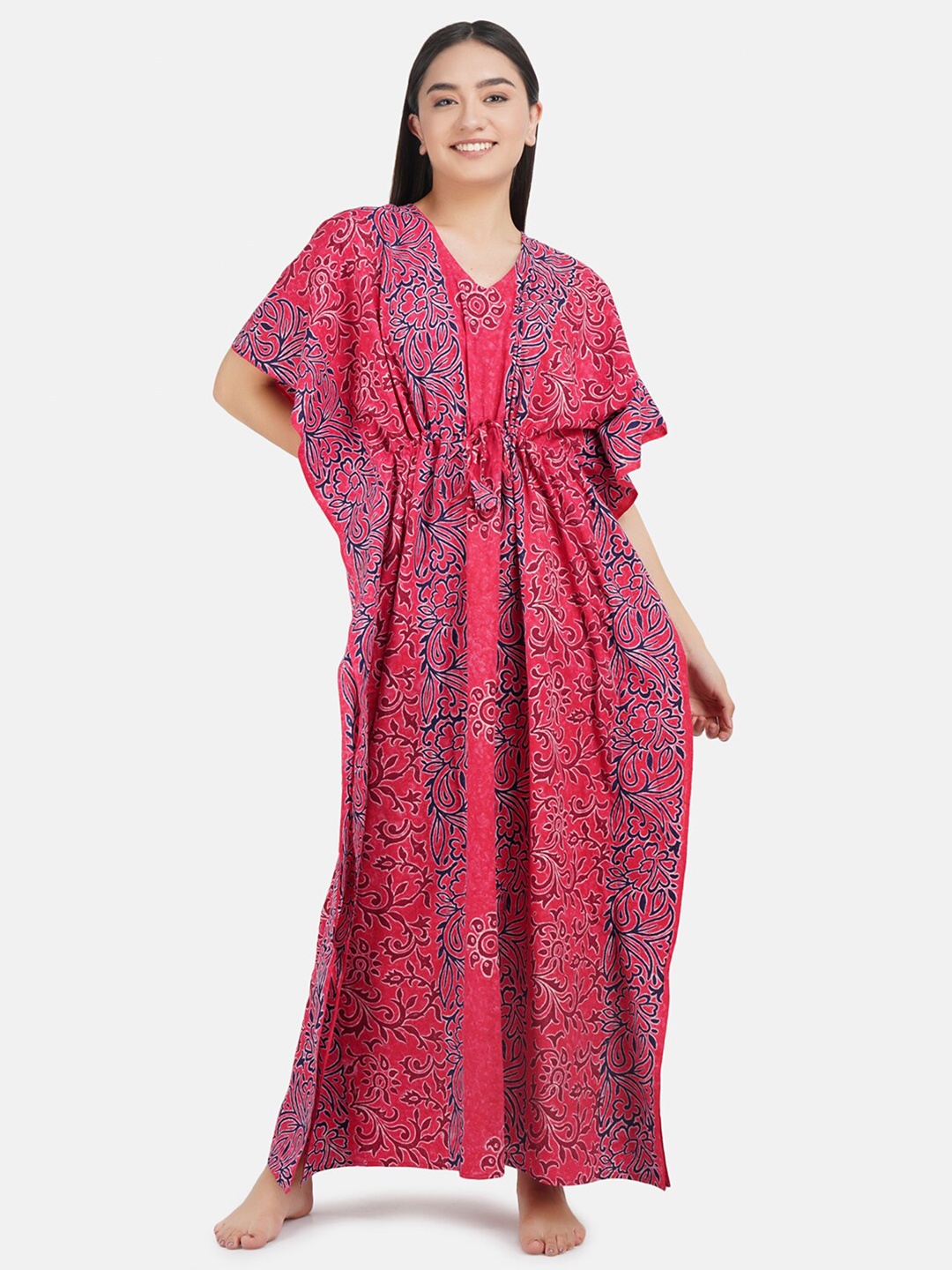 KOI SLEEPWEAR Woman Pink Abhala Pattern Pure Cotton Maxi Kaftan Night Dress