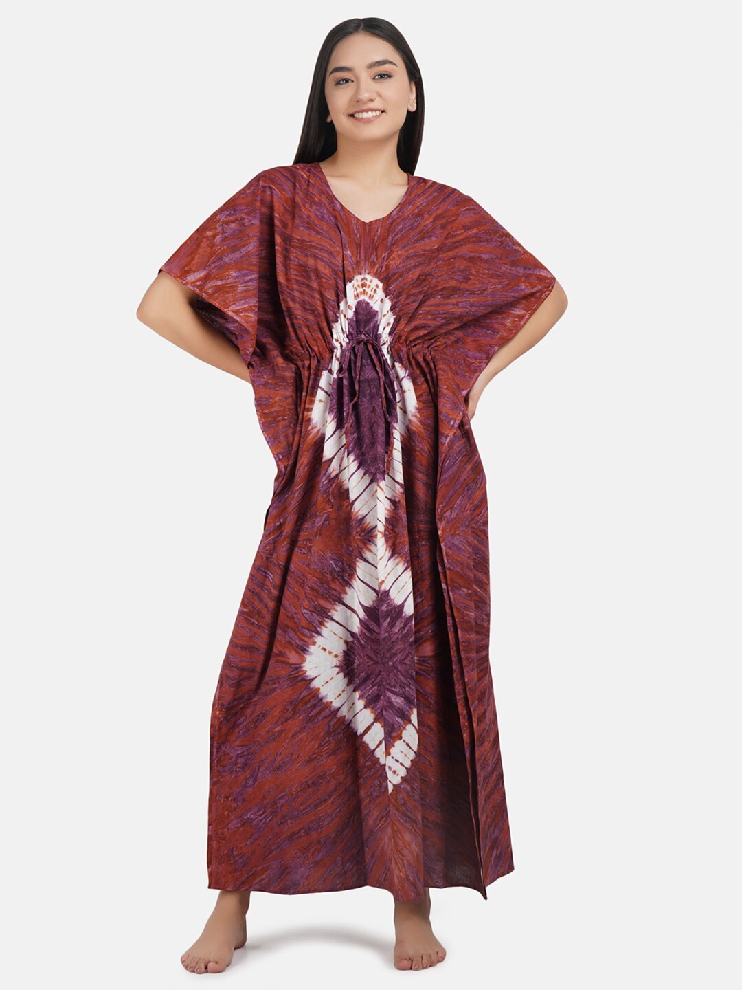 KOI SLEEPWEAR Woman Brown Floral Comfortable Fit Cotton Maxi Kaftan Nightdress