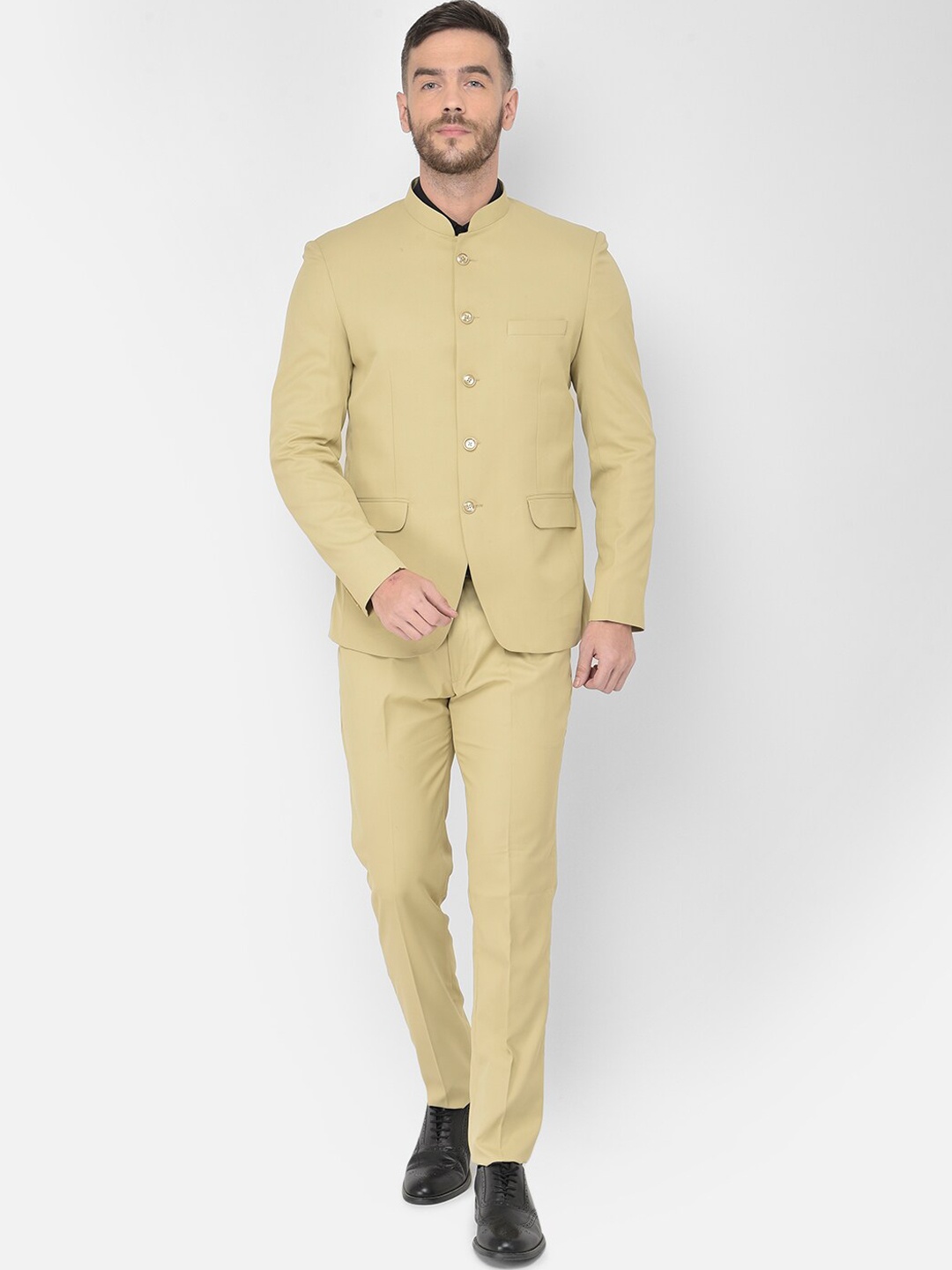 SG RAJASAHAB Men Beige Solid Two Piece Suit