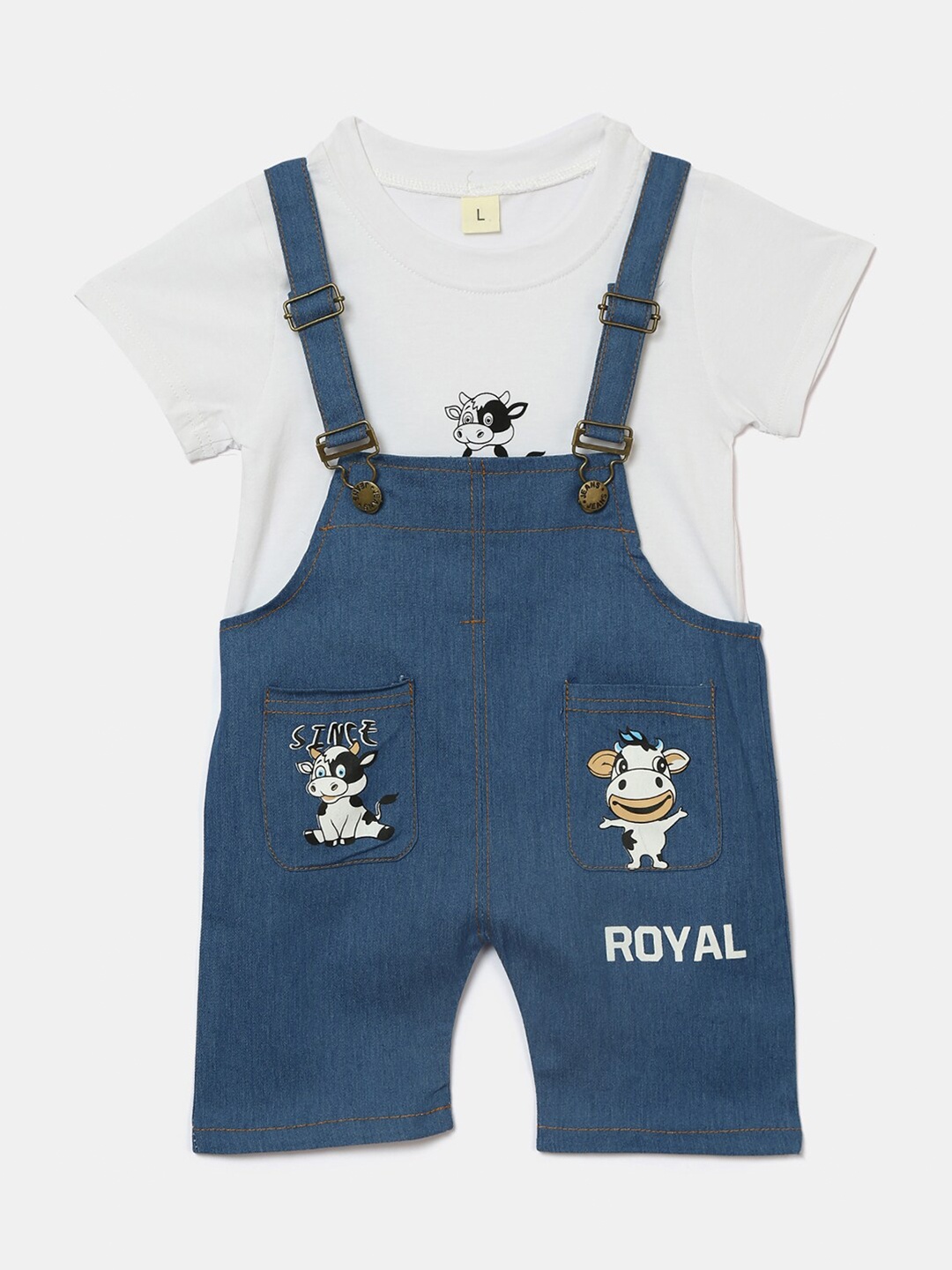 Hopscotch Boys White & Blue Printed T-shirt with Trousers