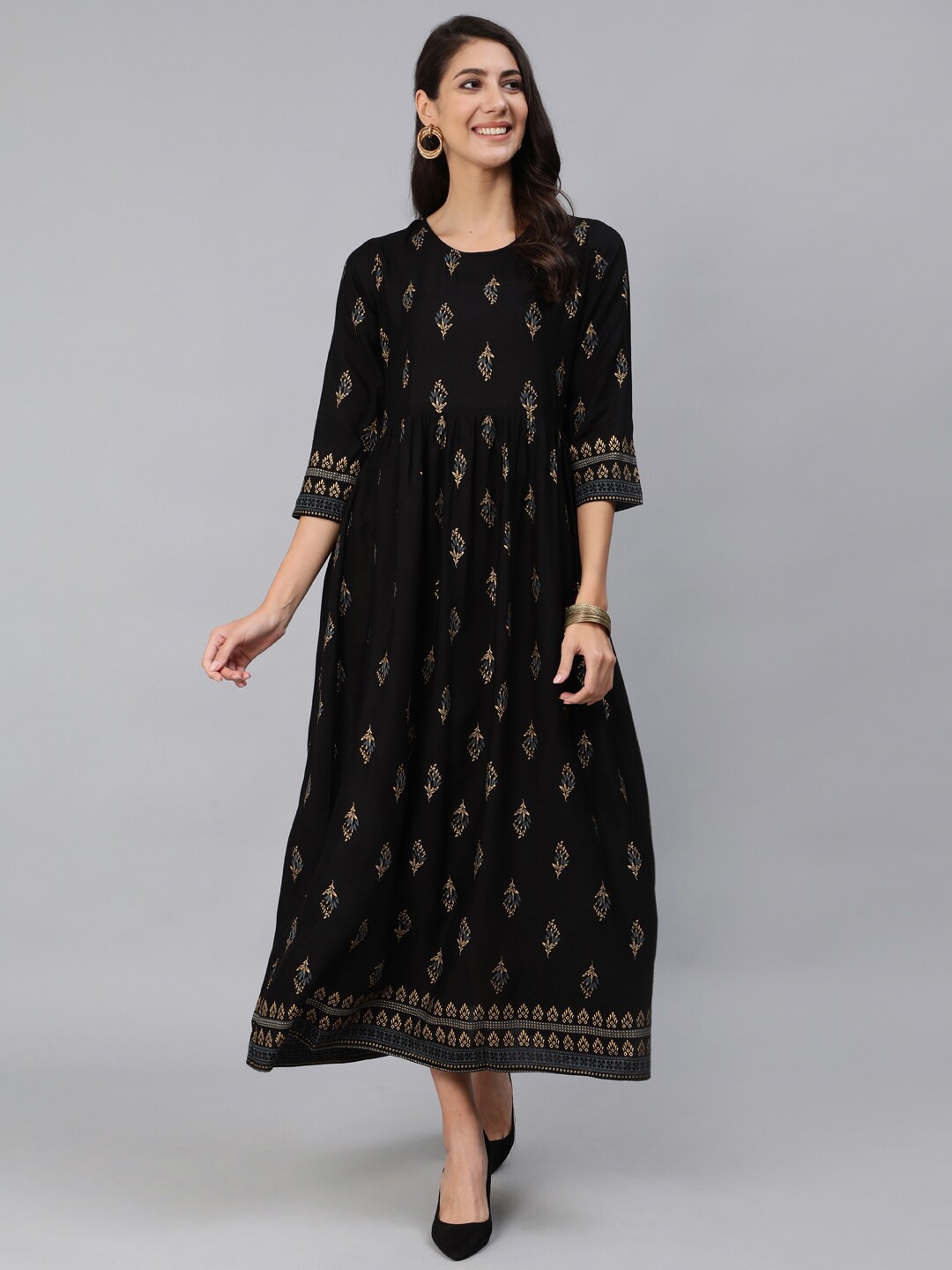 Nayo Black Ethnic Motifs Ethnic Maxi Dress