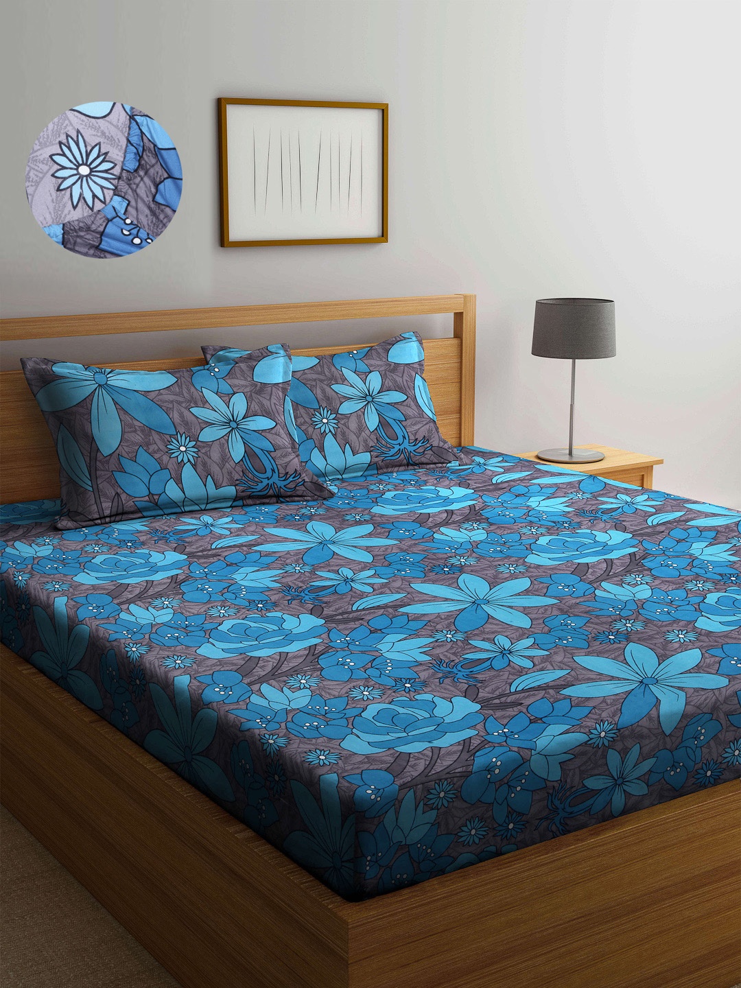 Arrabi Unisex Grey & Blue Floral Printed 300 TC 1 King Bedsheet with 2 Pillow Covers
Arrabi Unisex Grey & Blue Floral Printed 300 TC 1 King Bedsheet with 2 Pillow Covers