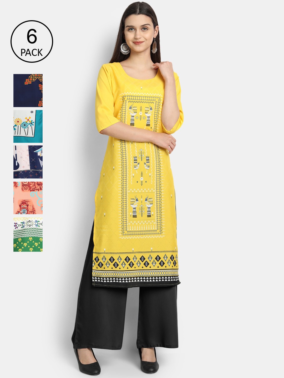 1 Stop Fashion Women Multicoloured Ethnic Motifs Crepe Kurta, Multi