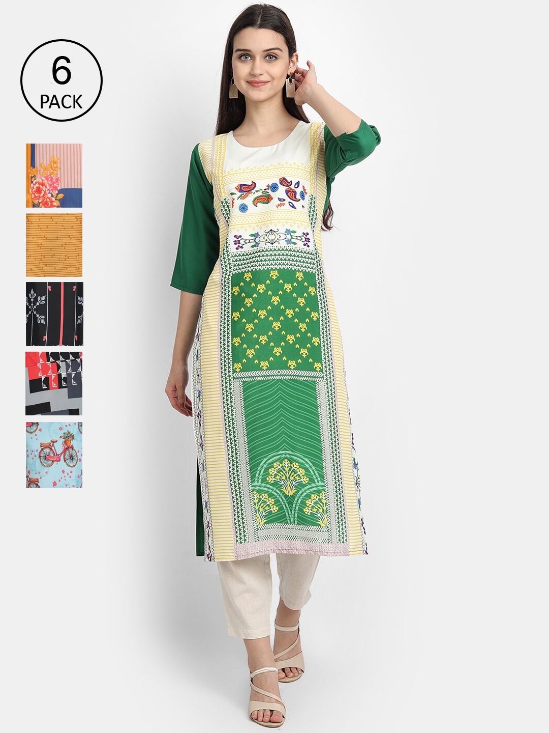 1 Stop Fashion Women Pack Of 6 Kurtas, Green