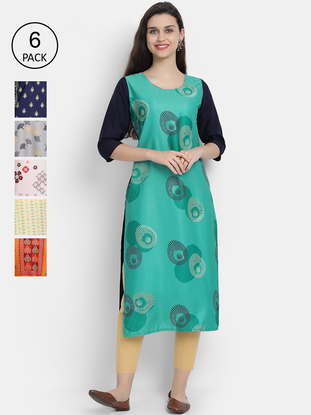 1 Stop Fashion Women Pack Of 6 Digital Printed Straight Kurtas, Multi