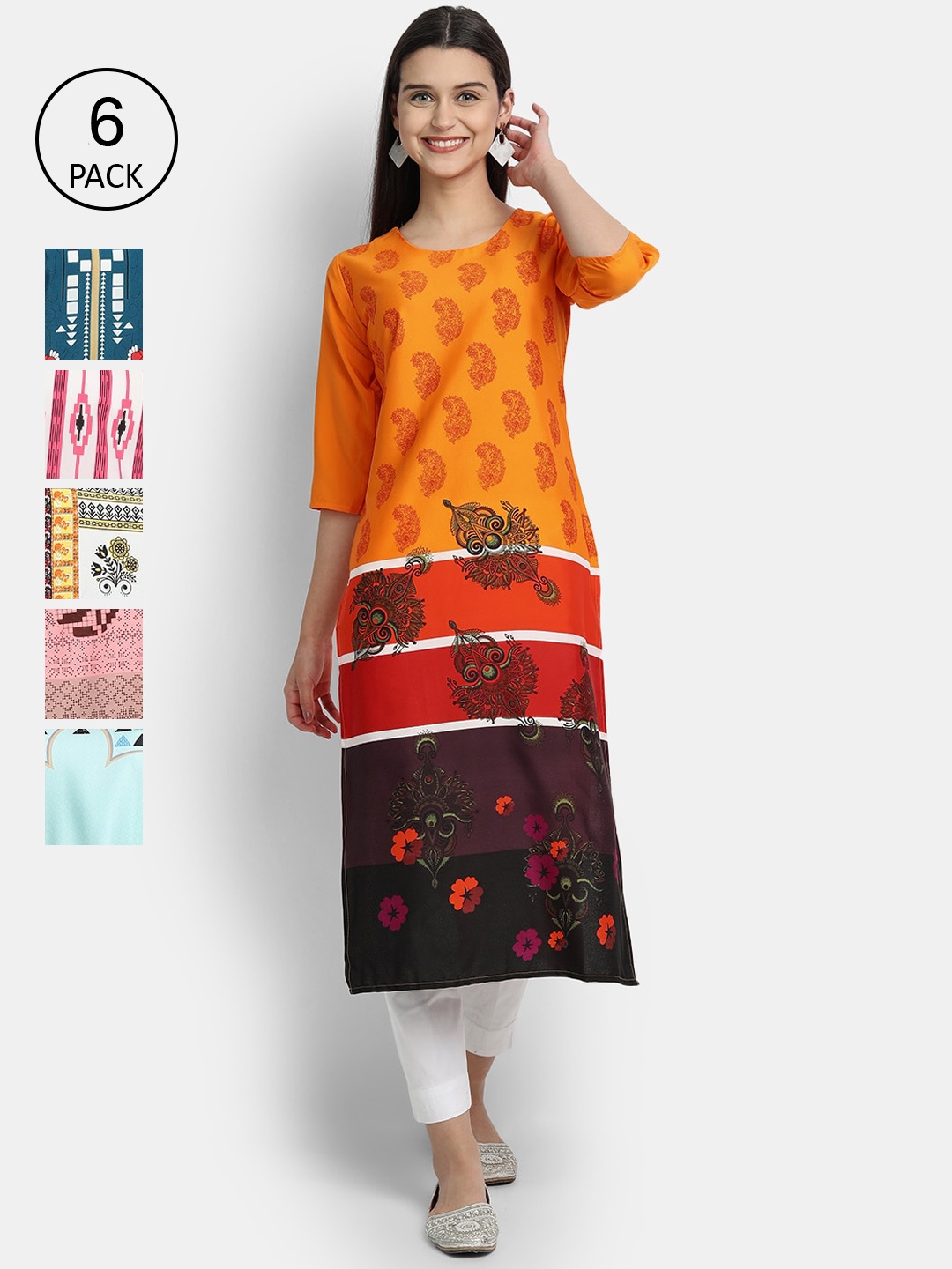 1 Stop Fashion Women Pack Of 6 Kurtas, Orange