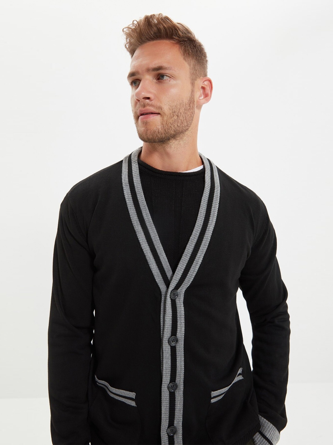 Trendyol Men Black & Grey Cardigan