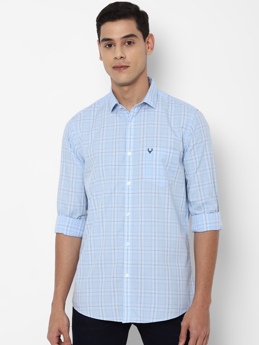 Allen Solly Men Blue & Black Checked Slim Fit Pure Cotton Casual Shirt