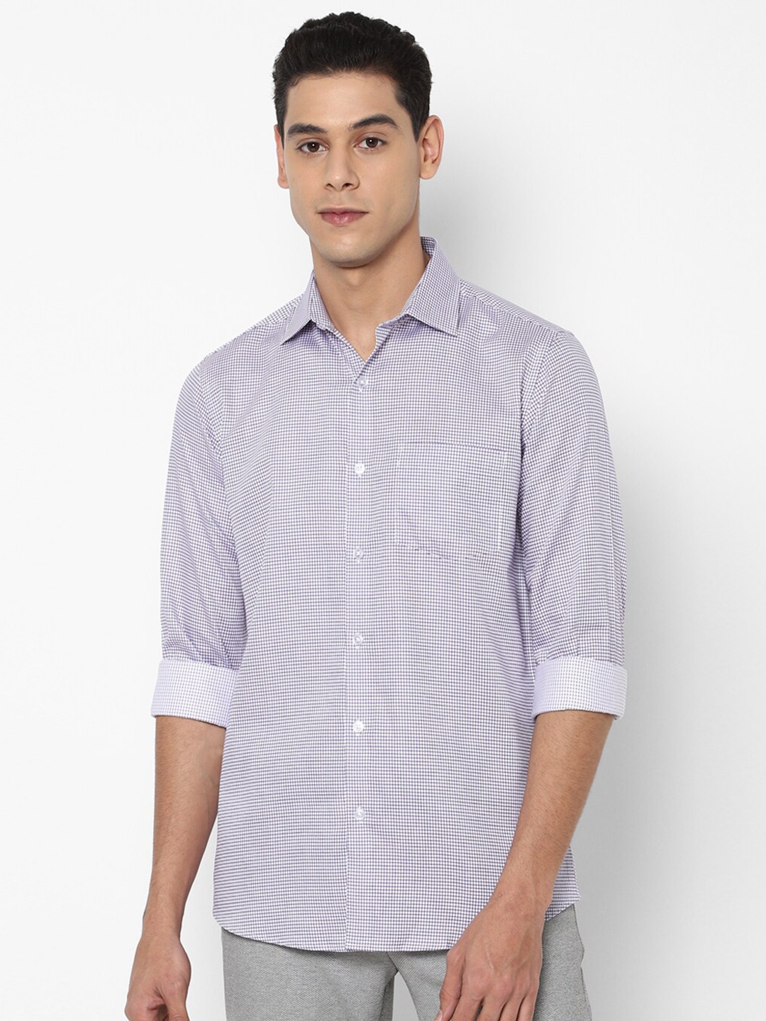 Allen Solly Men Purple Slim Fit Tattersall Checked Cotton Casual Shirt