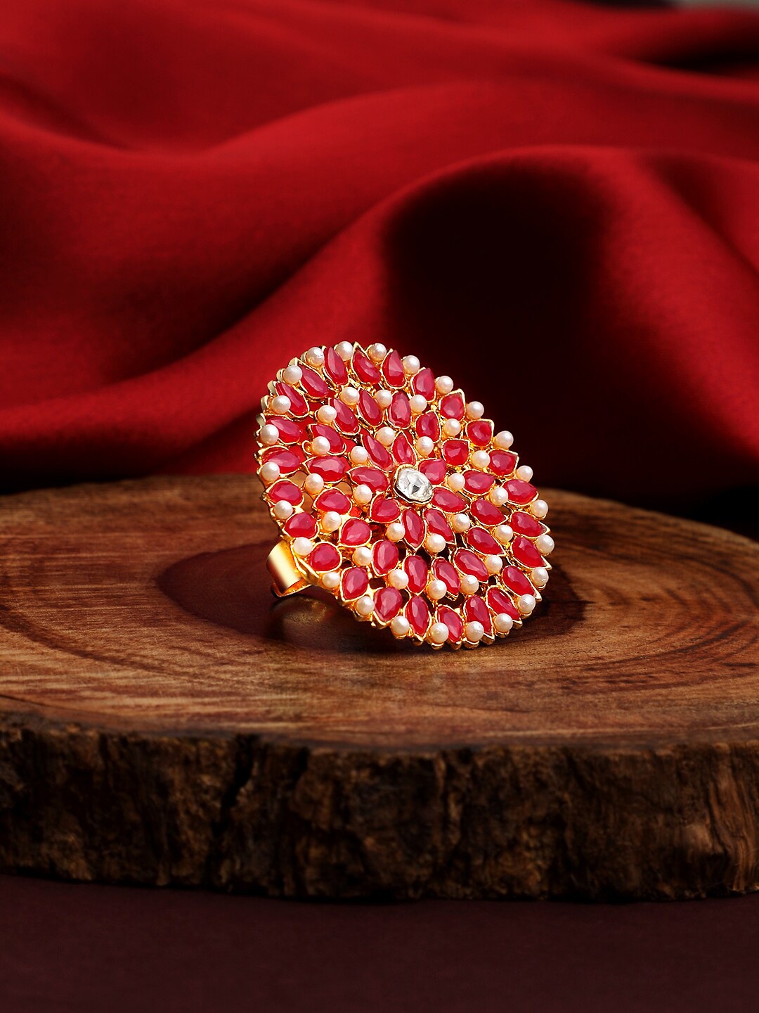 ASMITTA JEWELLERY Gold-Plated Pink & White Stone Studed & Beaded Adjustable Finger Ring
ASMITTA JEWELLERY Gold-Plated Pink & White Stone Studed & Beaded Adjustable Finger Ring