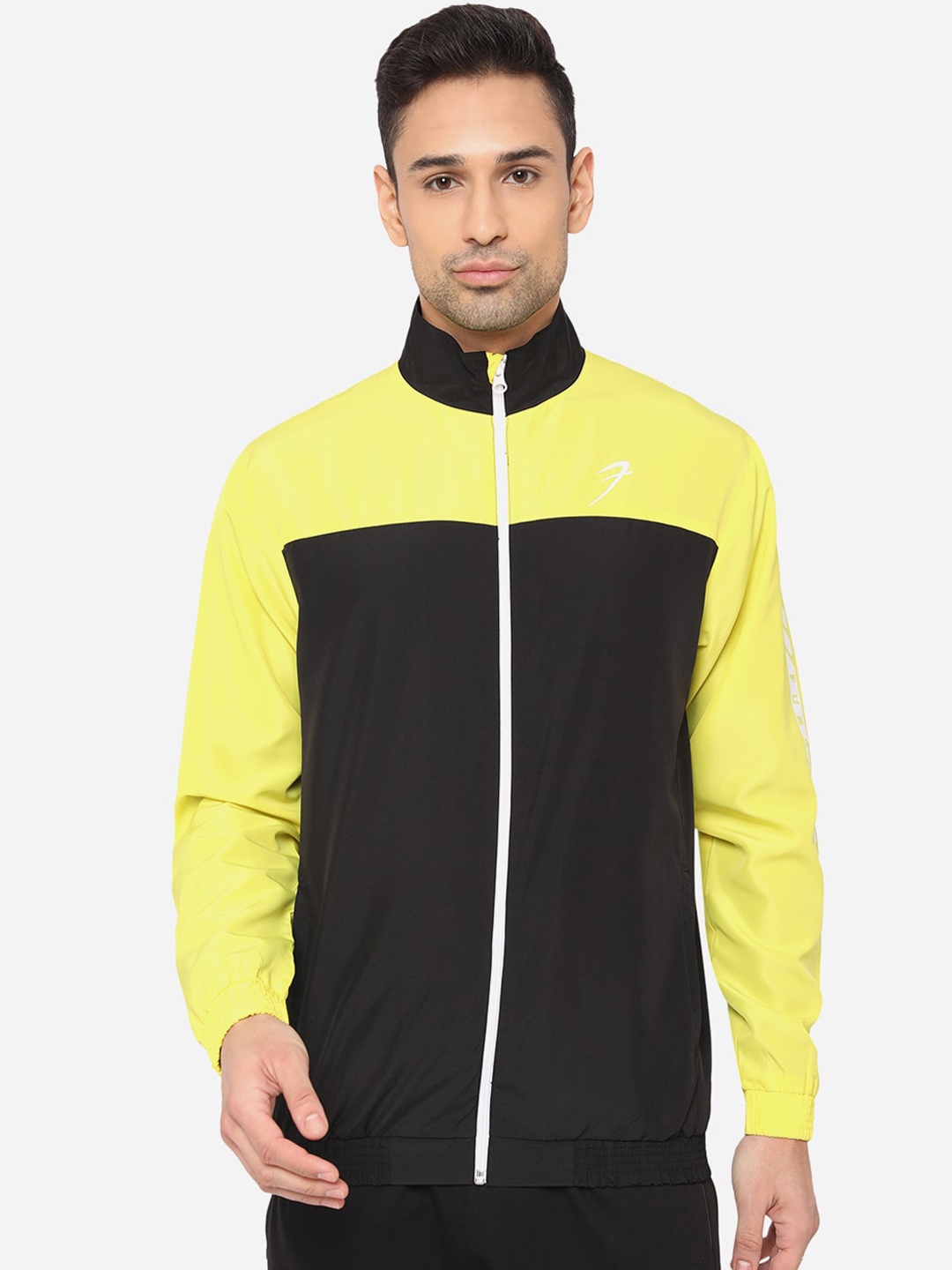FUAARK Men Yellow & Black Colourblocked Lightweight Trainer Sporty Jacket